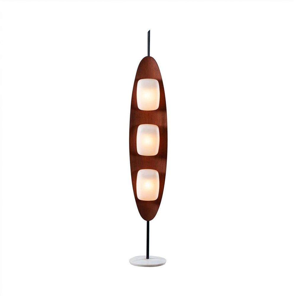 Surfboard Floor Lamp with Teak Finish and LED Light