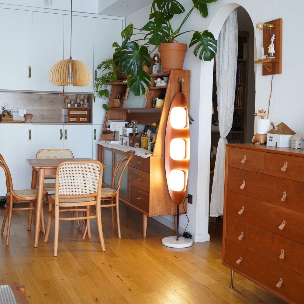Surfboard Floor Lamp with Teak Finish and LED Light