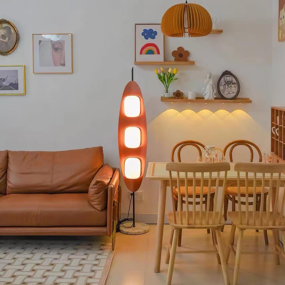 Surfboard Floor Lamp with Teak Finish and LED Light