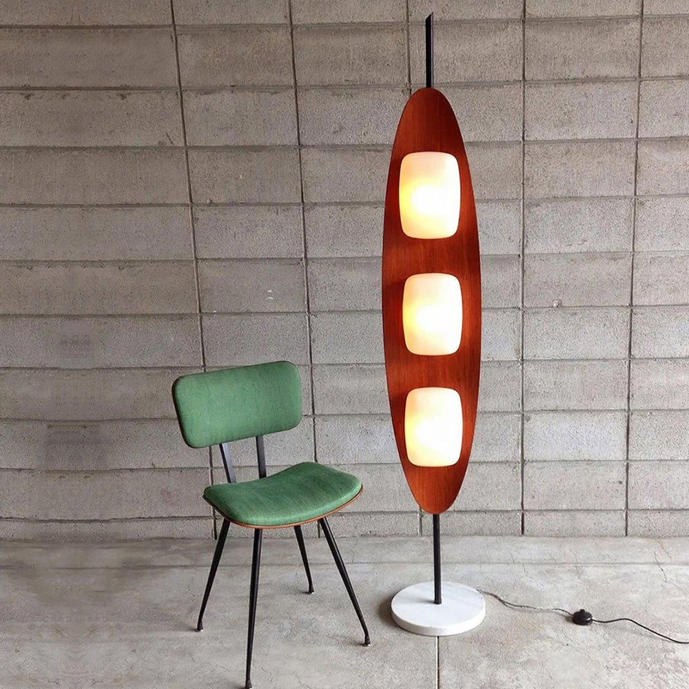 Surfboard Floor Lamp with Teak Finish and LED Light