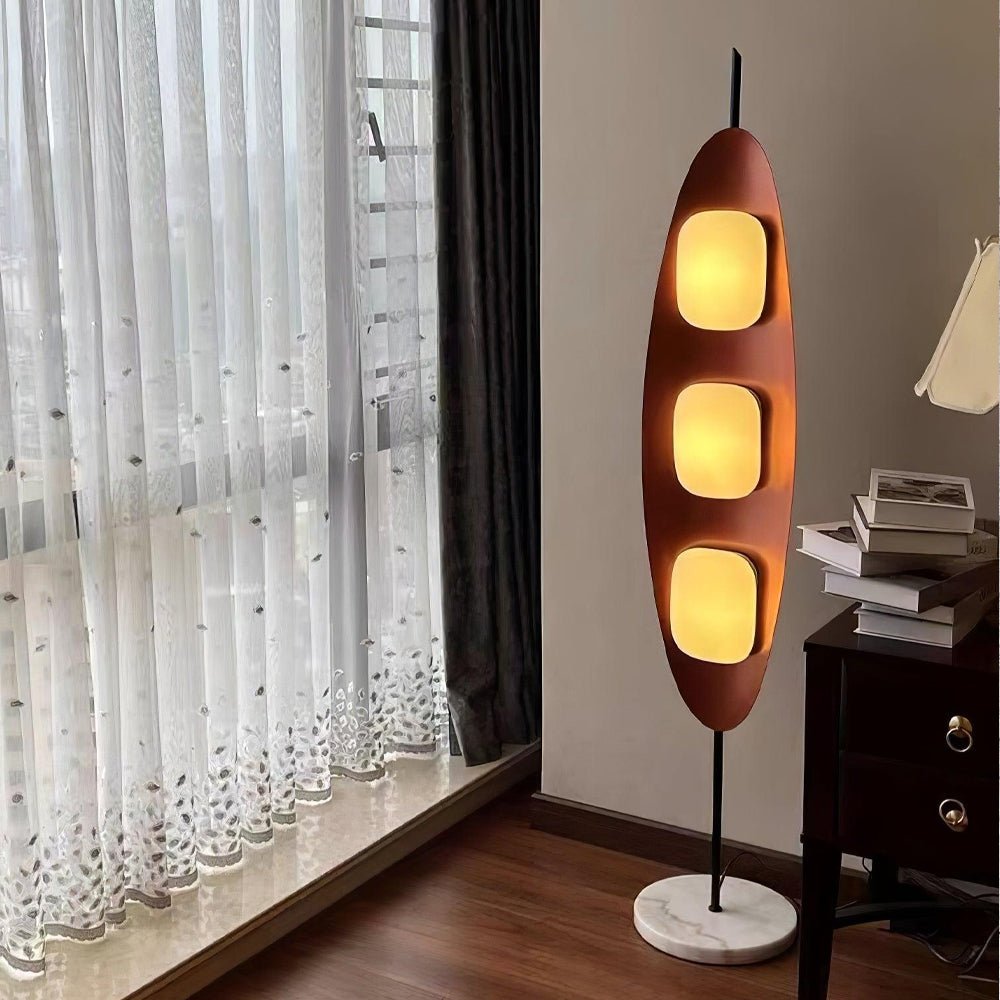 Surfboard Floor Lamp with Teak Finish and LED Light