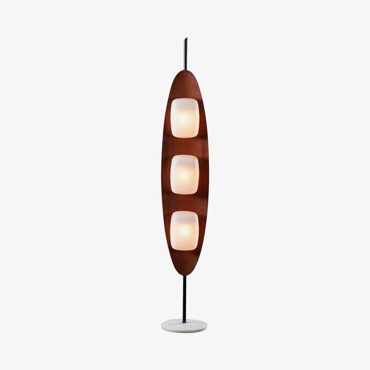 Surfboard Floor Lamp with Teak Finish and LED Light