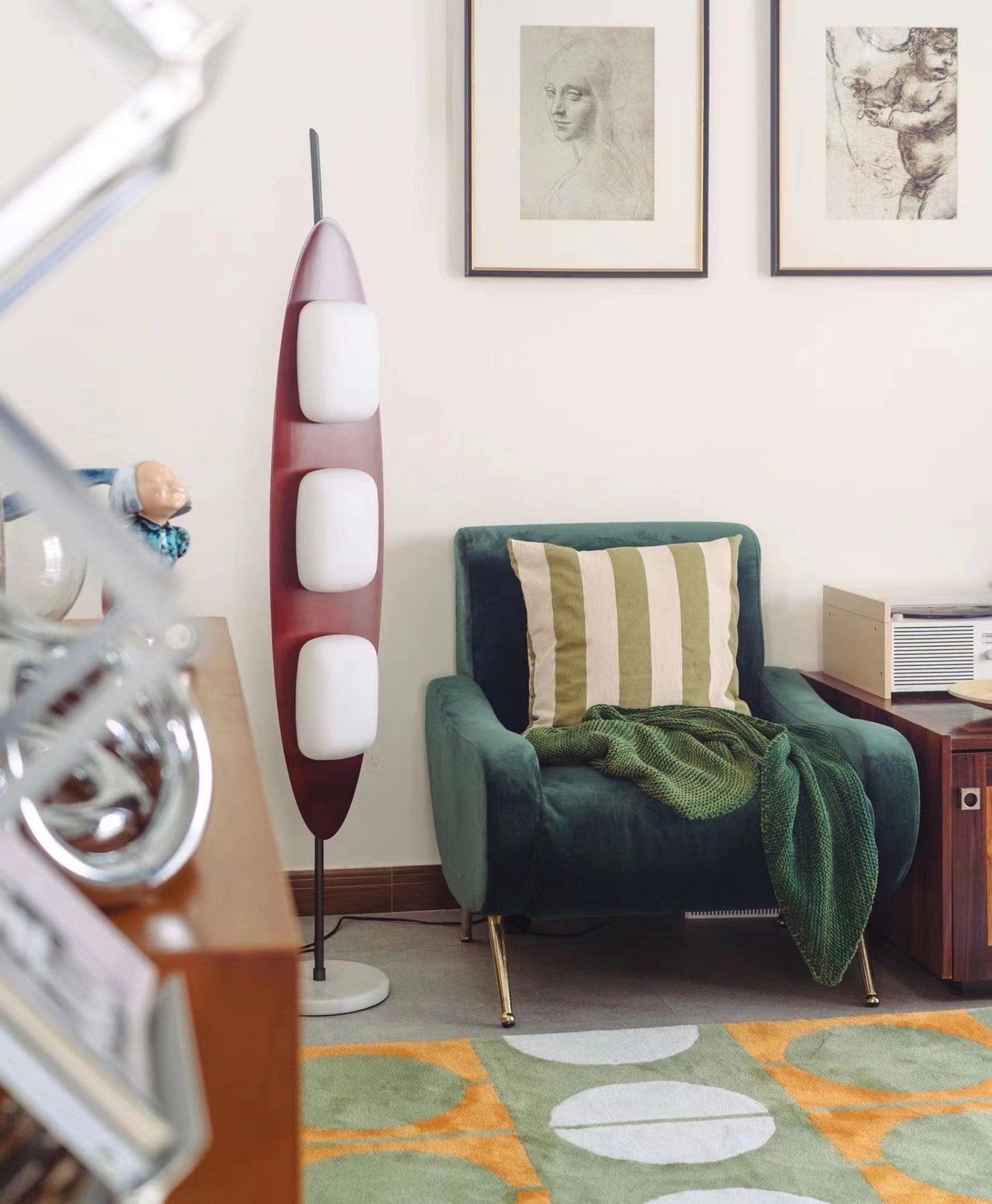 Surfboard Floor Lamp with Teak Finish and LED Light