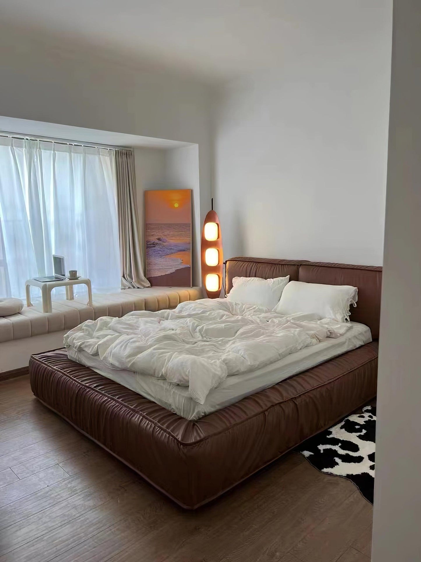 Surfboard Floor Lamp with Teak Finish and LED Light