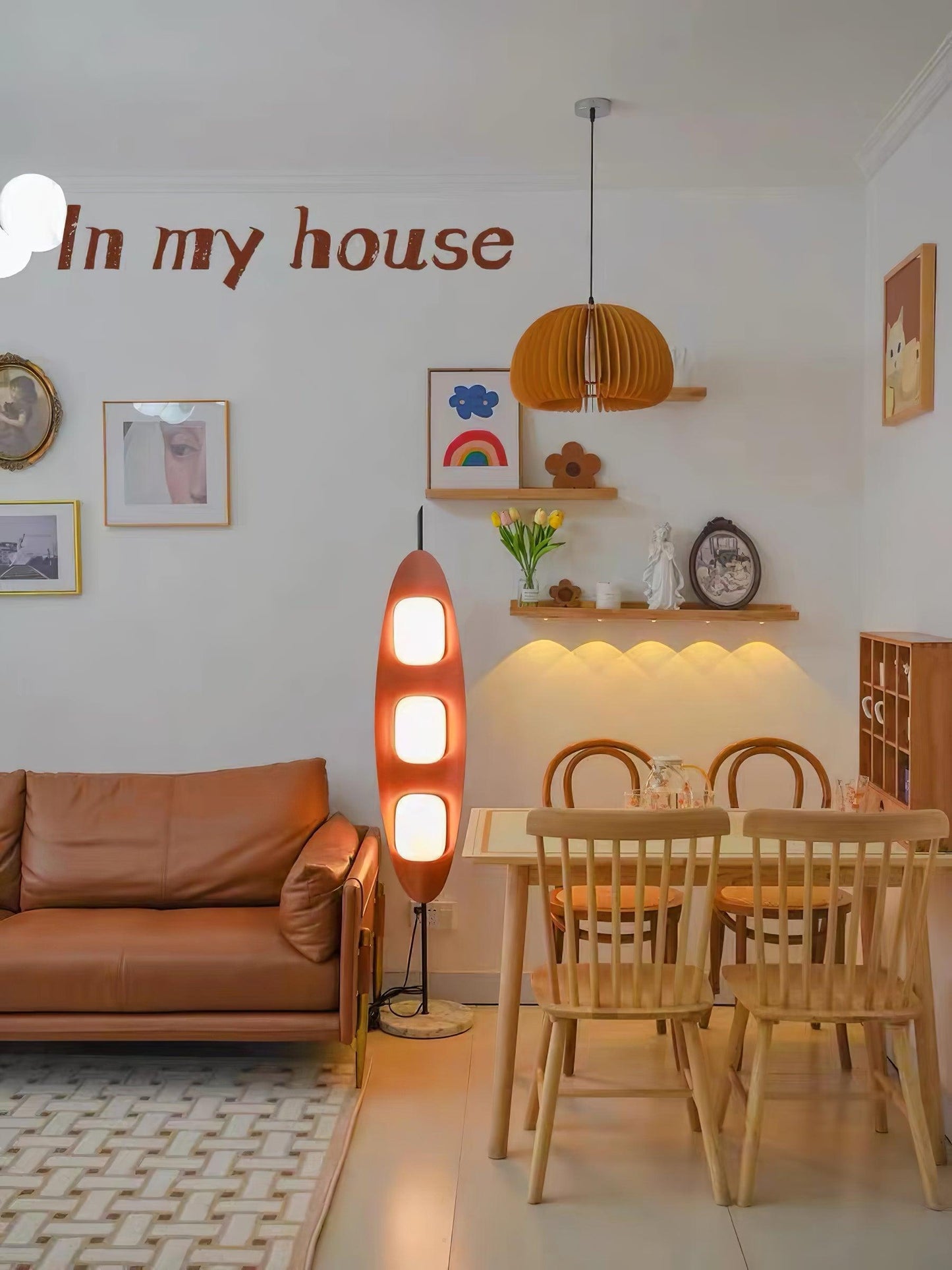 Surfboard Floor Lamp with Teak Finish and LED Light