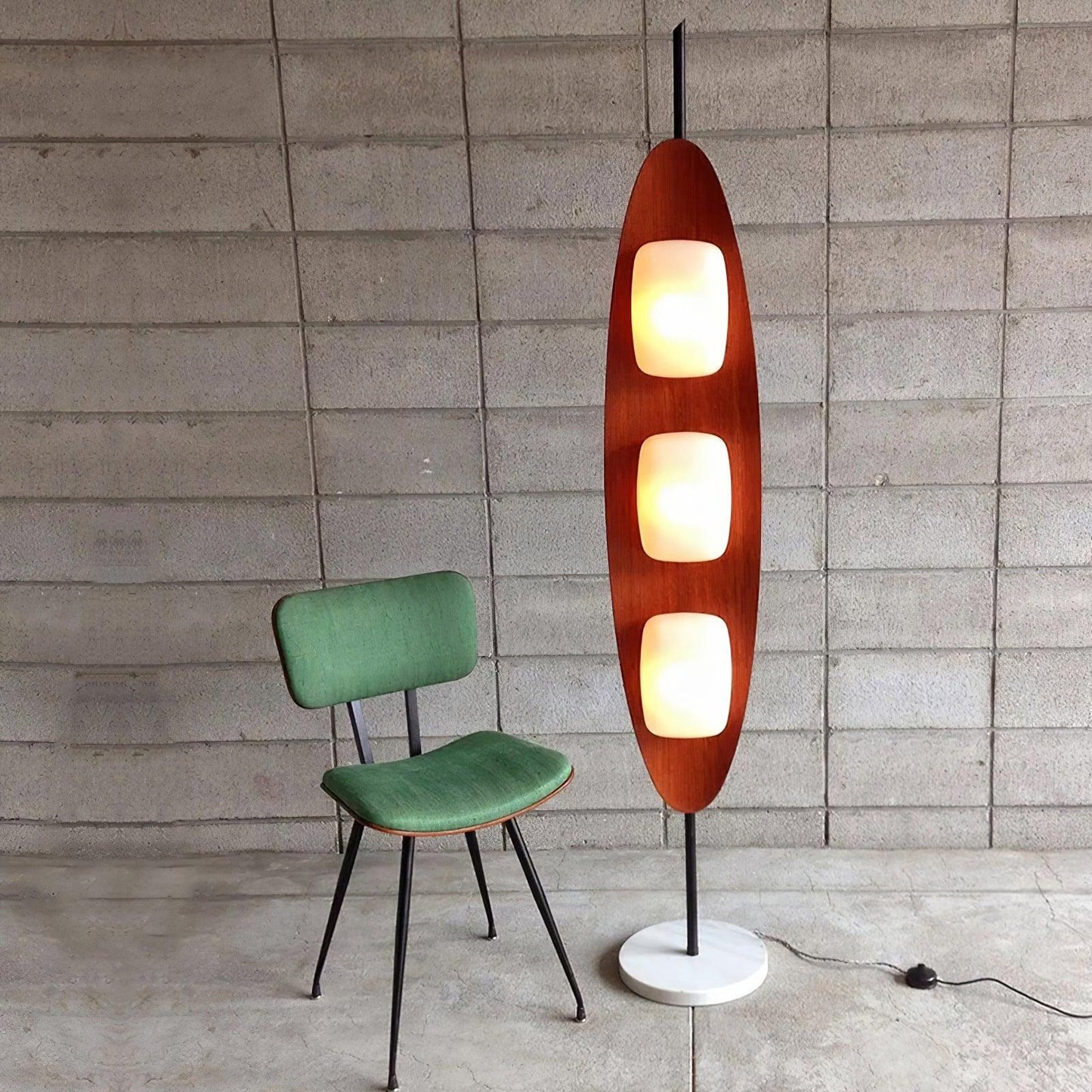 Surfboard Floor Lamp with Teak Finish and LED Light