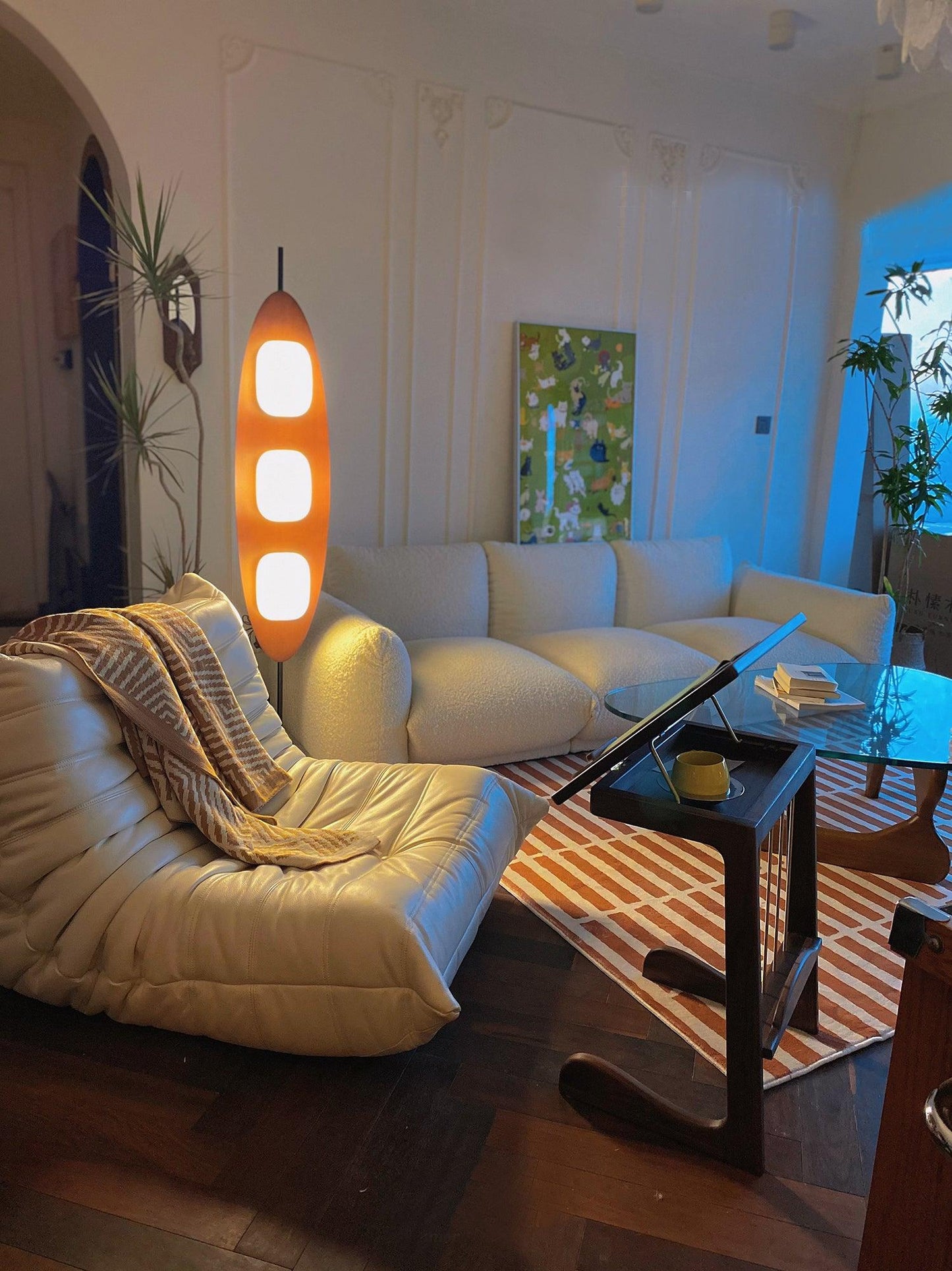 Surfboard Floor Lamp with Teak Finish and LED Light
