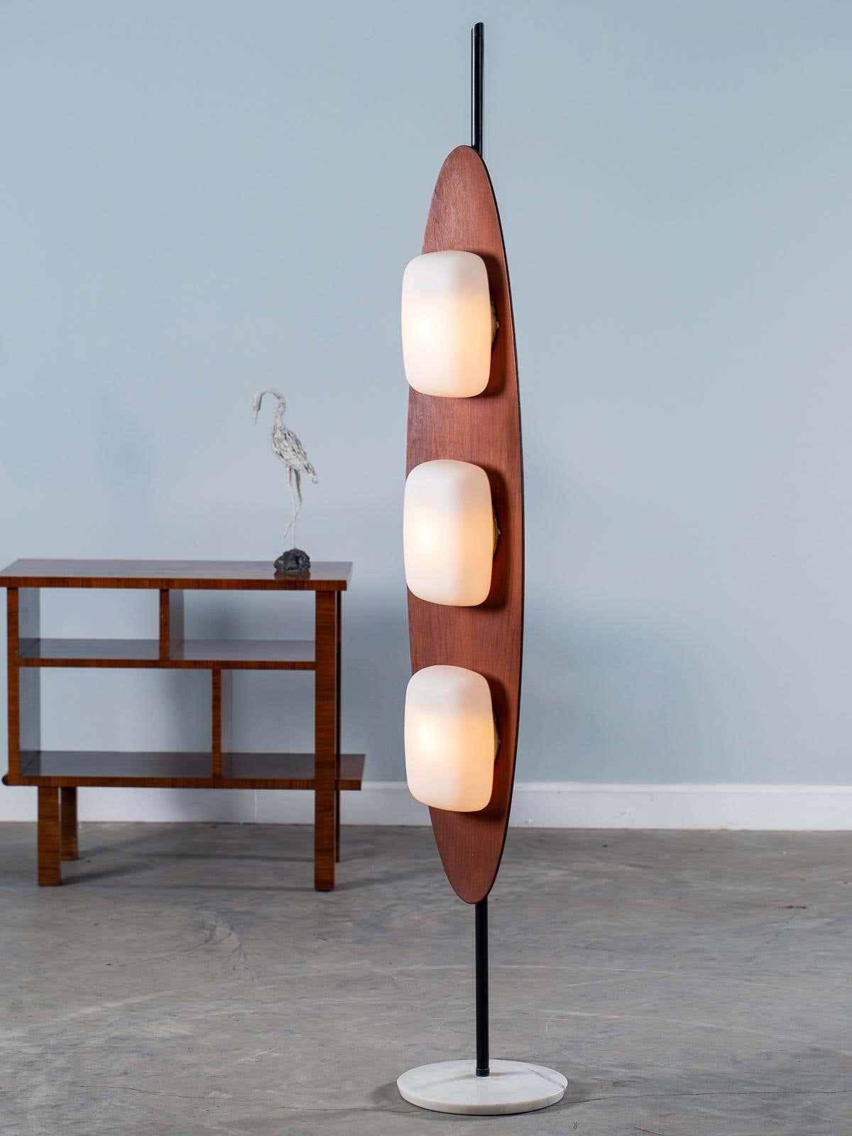 Surfboard Floor Lamp with Teak Finish and LED Light