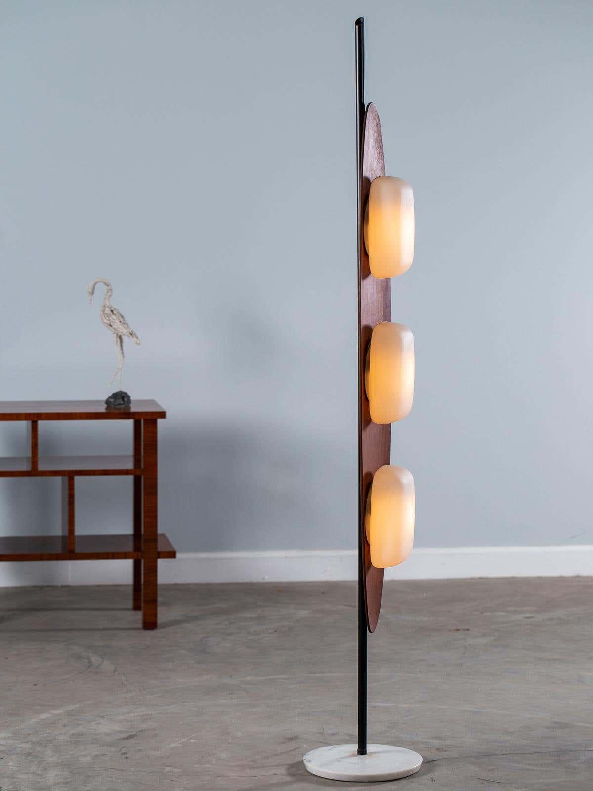 Surfboard Floor Lamp with Teak Finish and LED Light