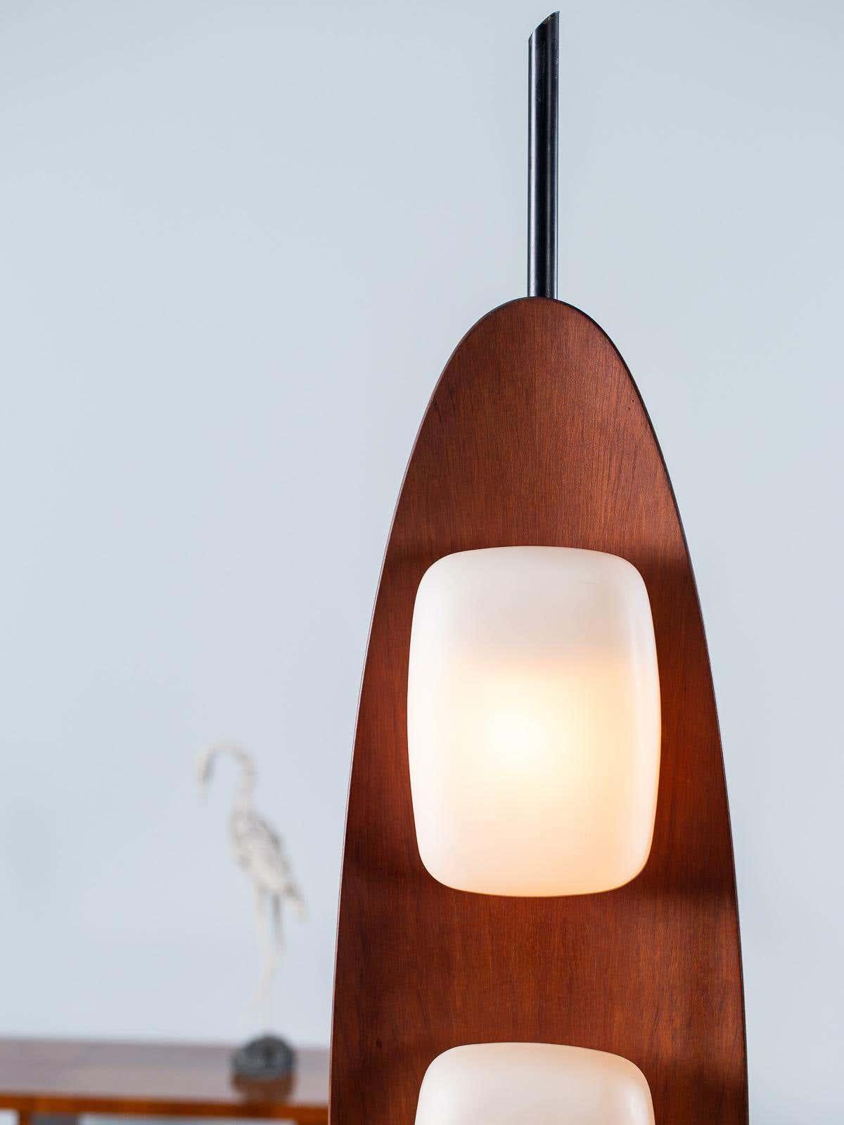 Surfboard Floor Lamp with Teak Finish and LED Light