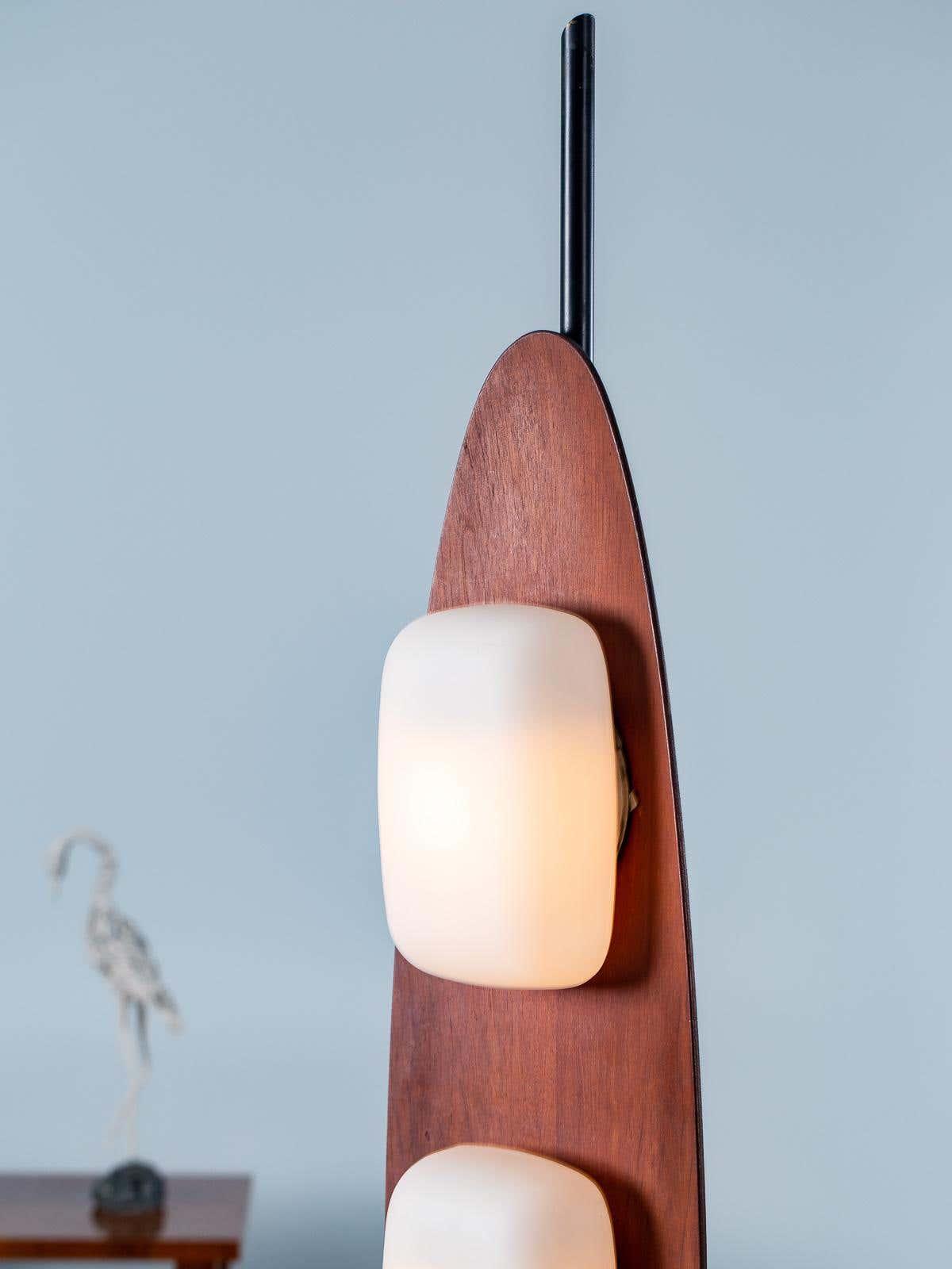 Surfboard Floor Lamp with Teak Finish and LED Light