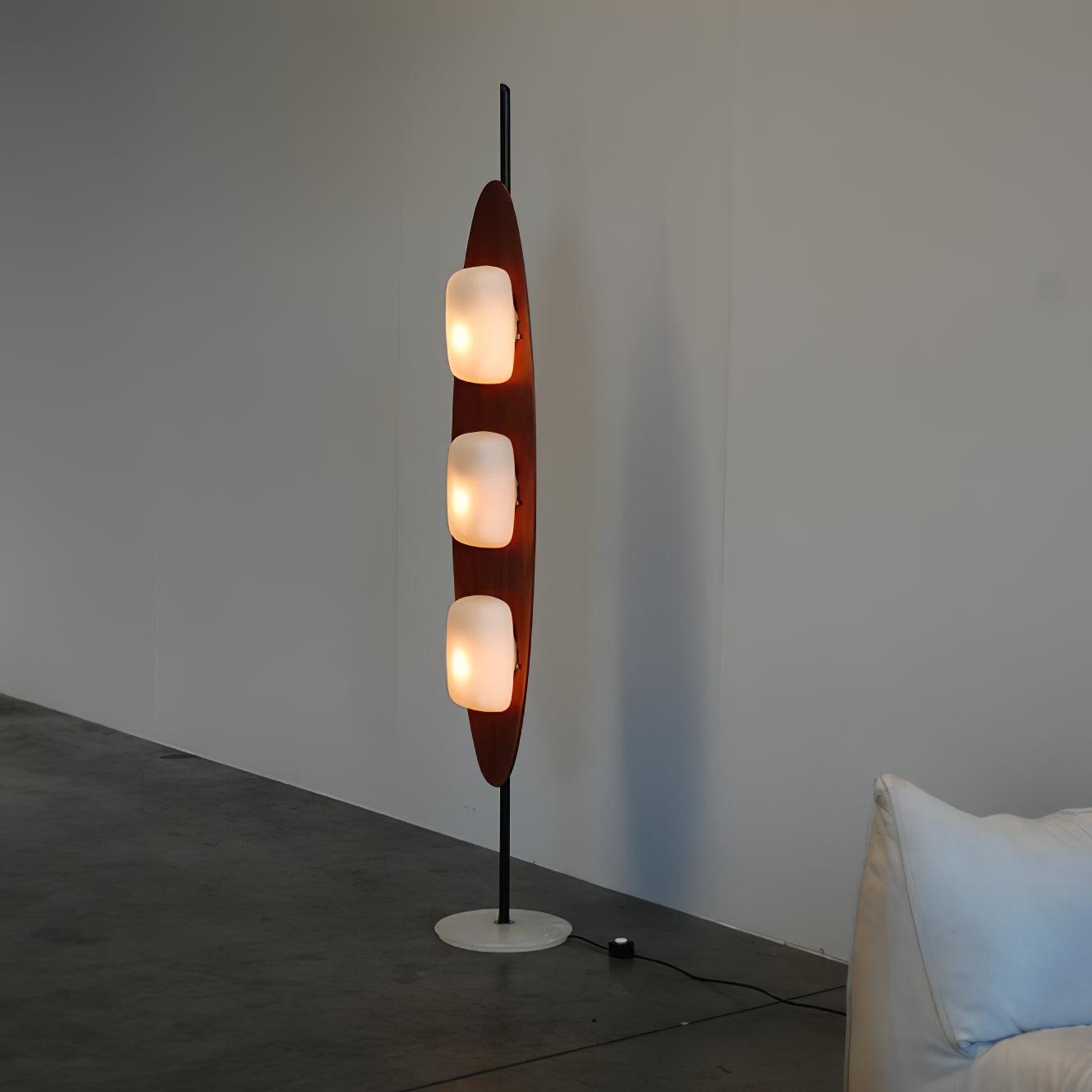 Surfboard Floor Lamp with Teak Finish and LED Light