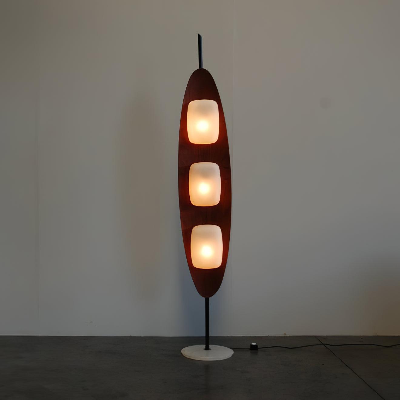 Surfboard Floor Lamp with Teak Finish and LED Light
