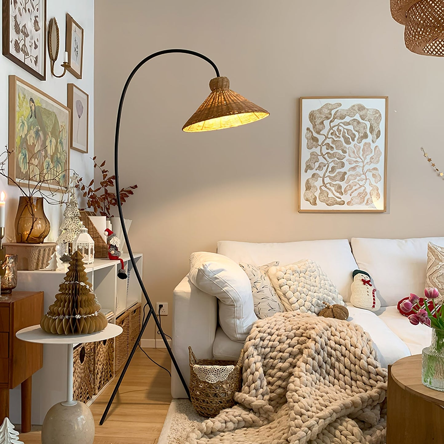 Tana Woven Floor Lamp with Rattan Shade and LED Option