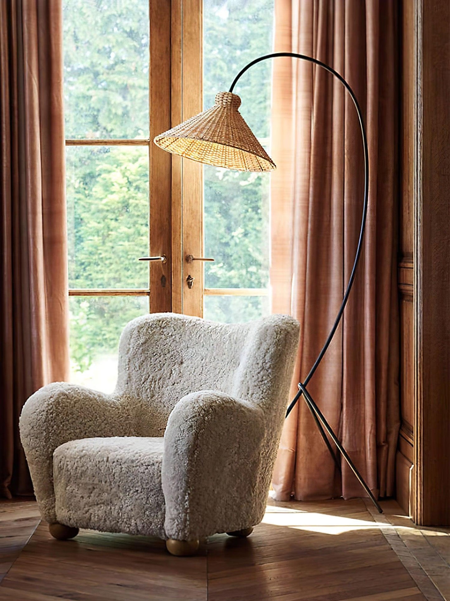 Tana Woven Floor Lamp with Rattan Shade and LED Option
