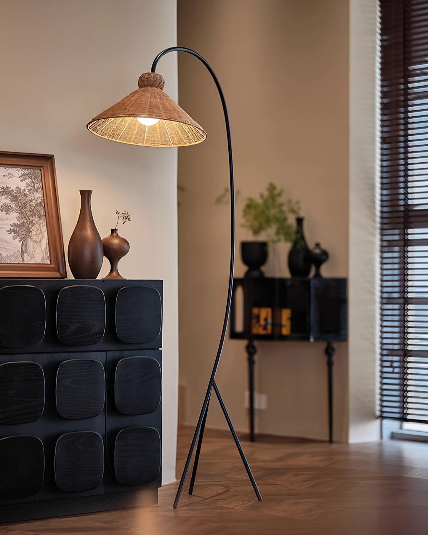 Tana Woven Floor Lamp with Rattan Shade and LED Option