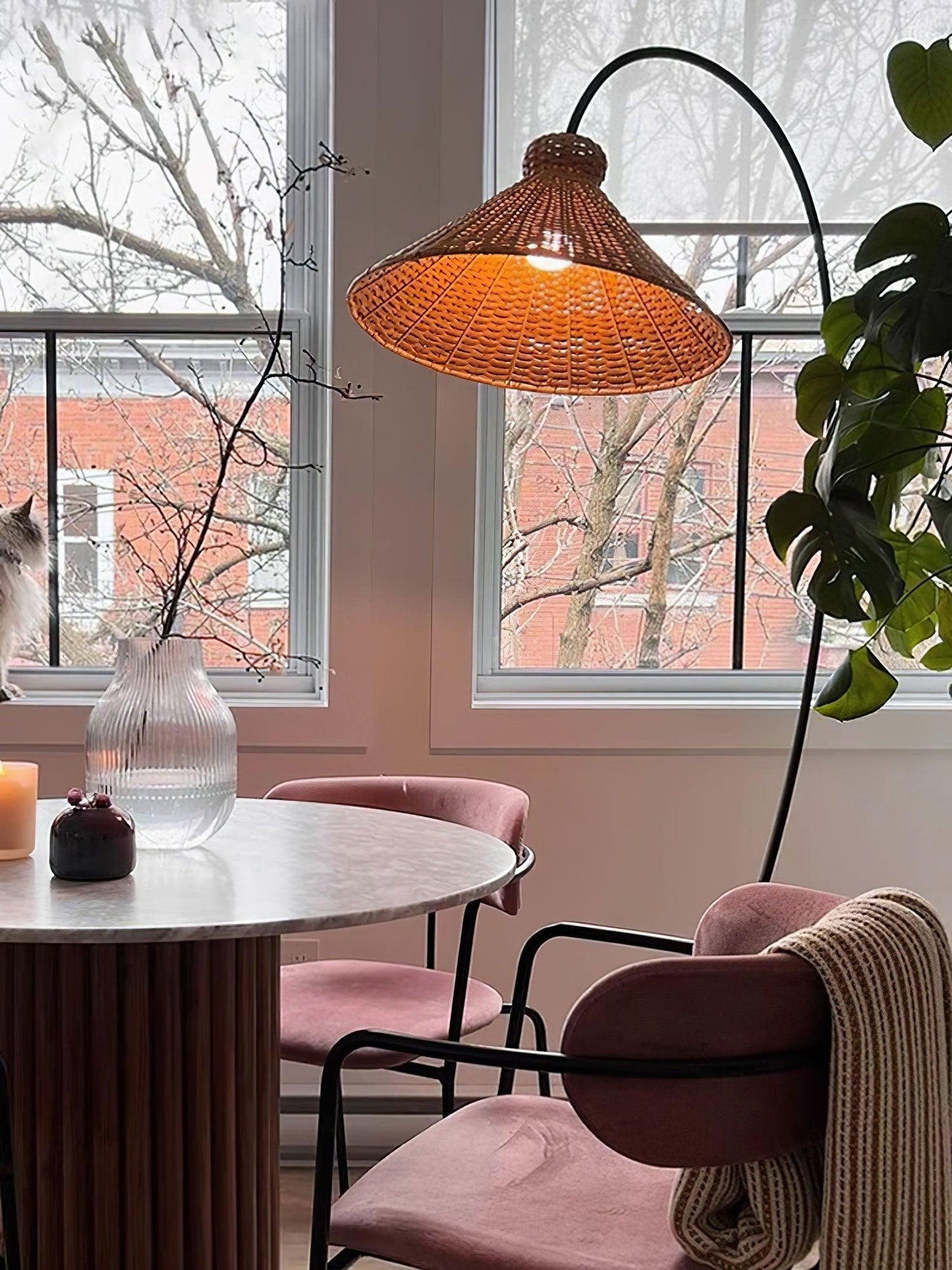 Tana Woven Floor Lamp with Rattan Shade and LED Option