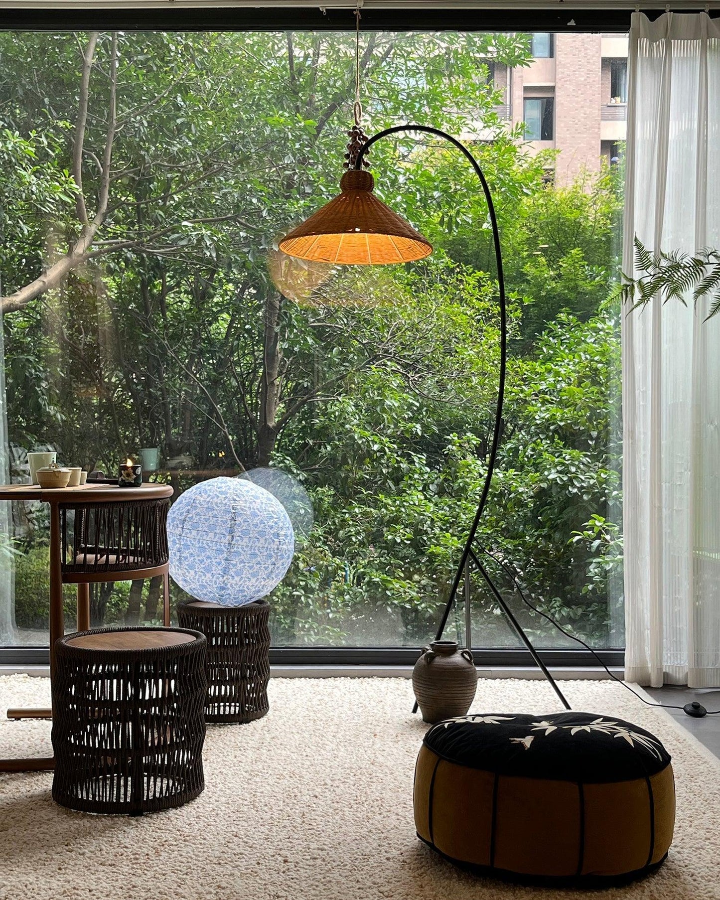 Tana Woven Floor Lamp with Rattan Shade and LED Option