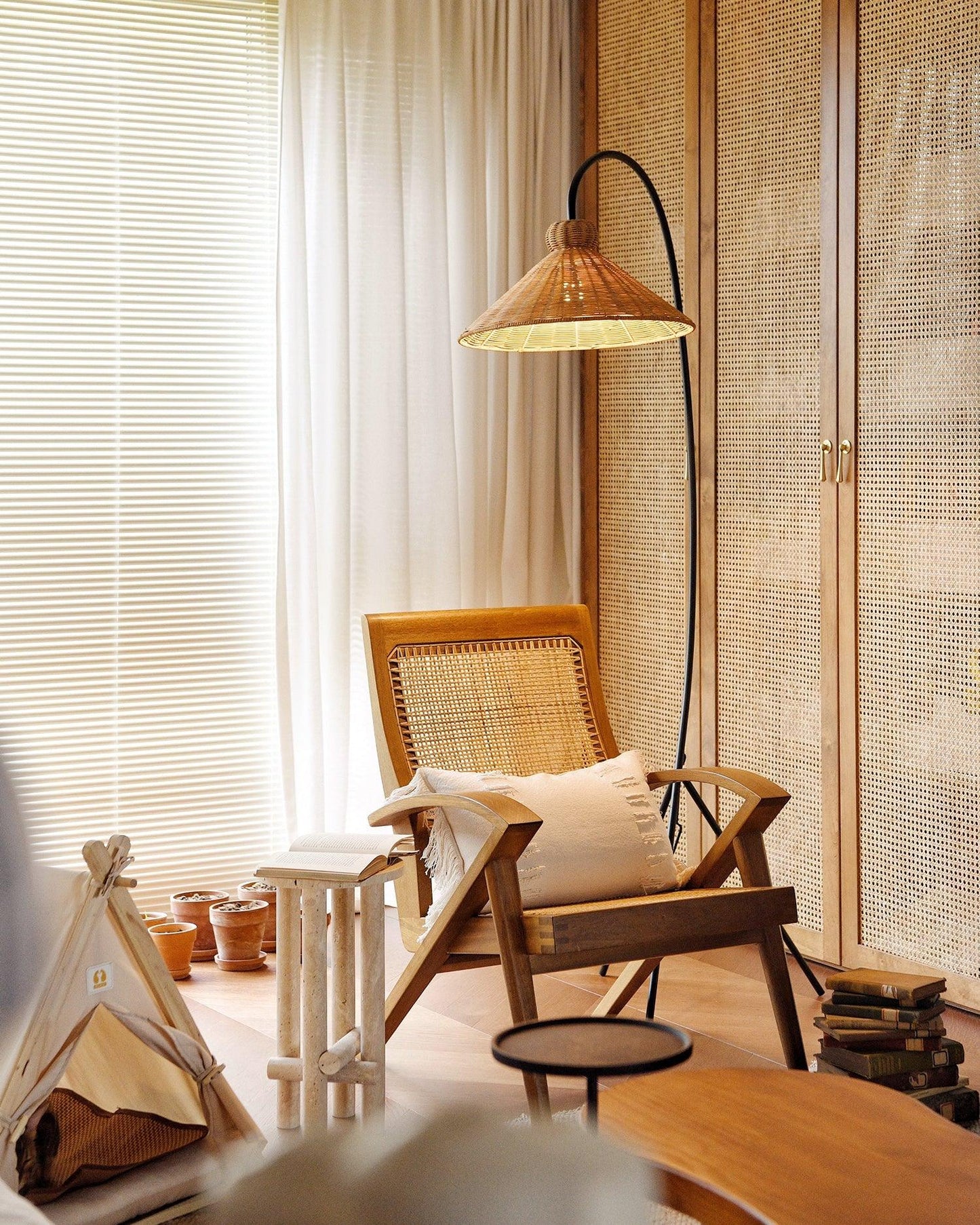 Tana Woven Floor Lamp with Rattan Shade and LED Option