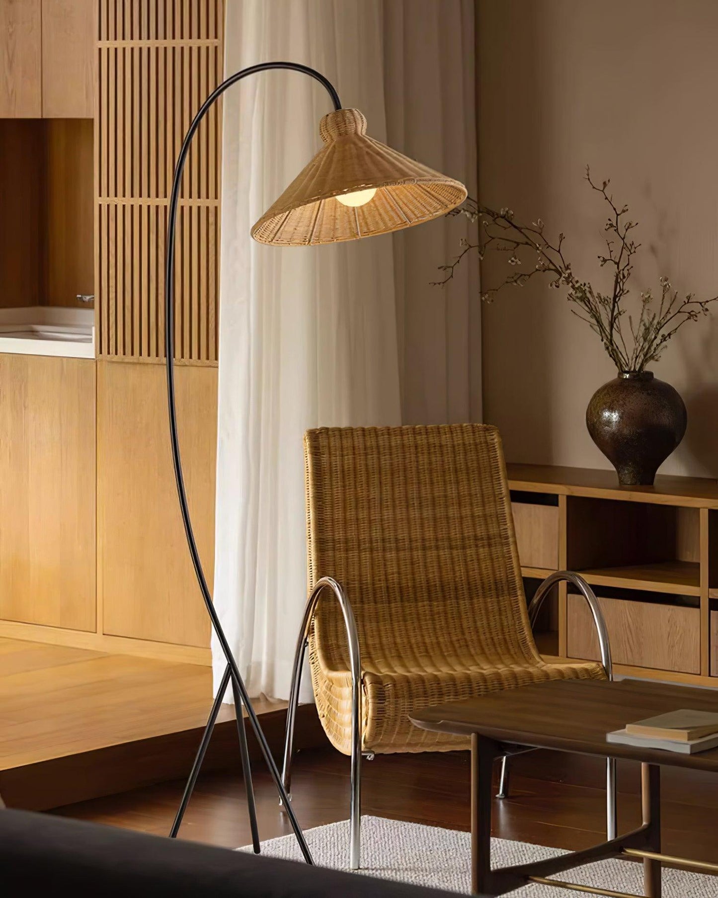 Tana Woven Floor Lamp with Rattan Shade and LED Option