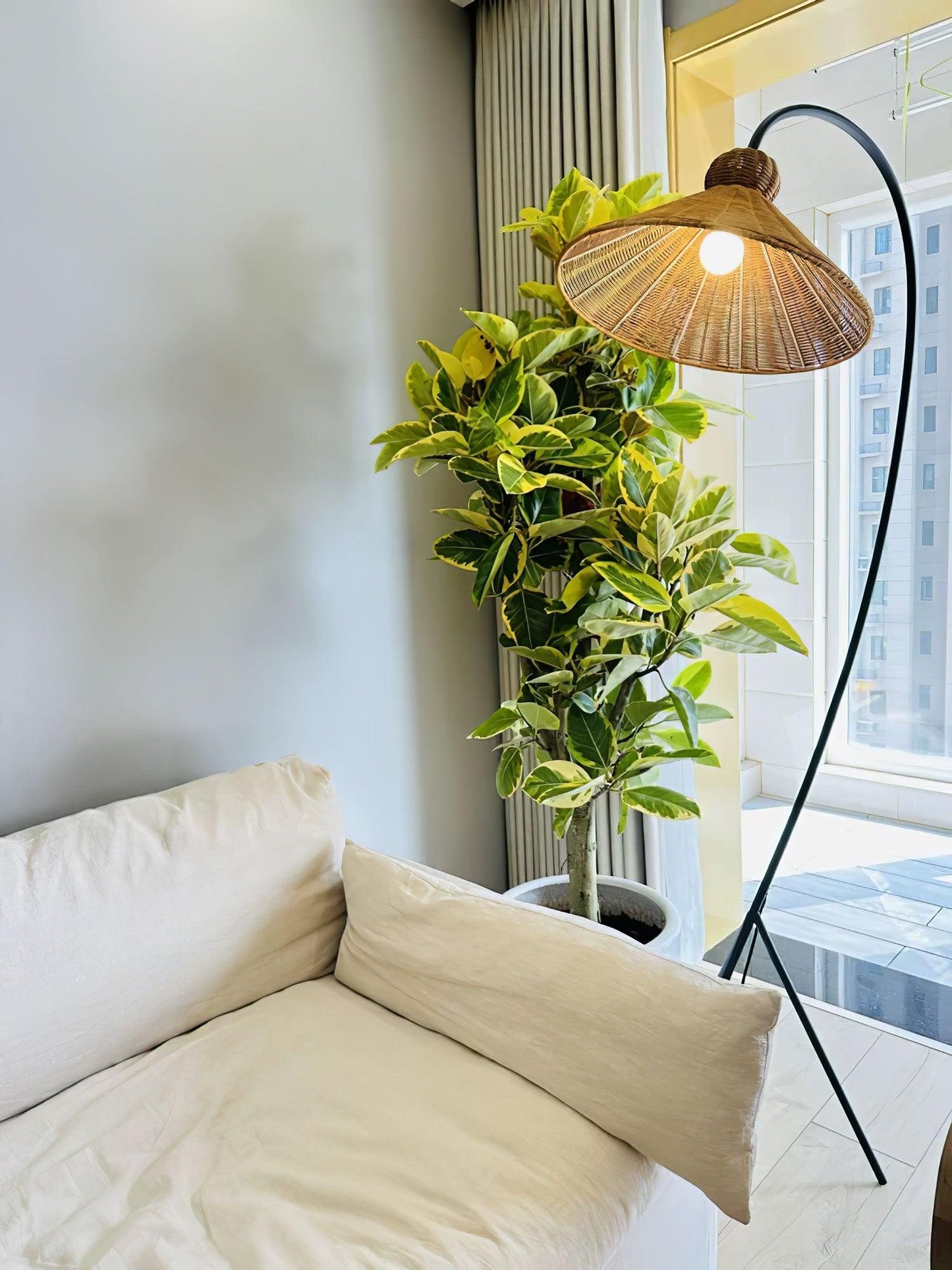 Tana Woven Floor Lamp with Rattan Shade and LED Option