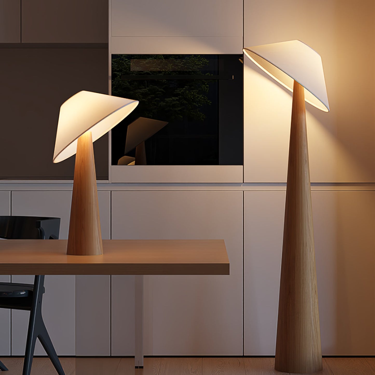 Tilt Hat Wooden Floor Lamp with LED Shade - Indoor Lighting