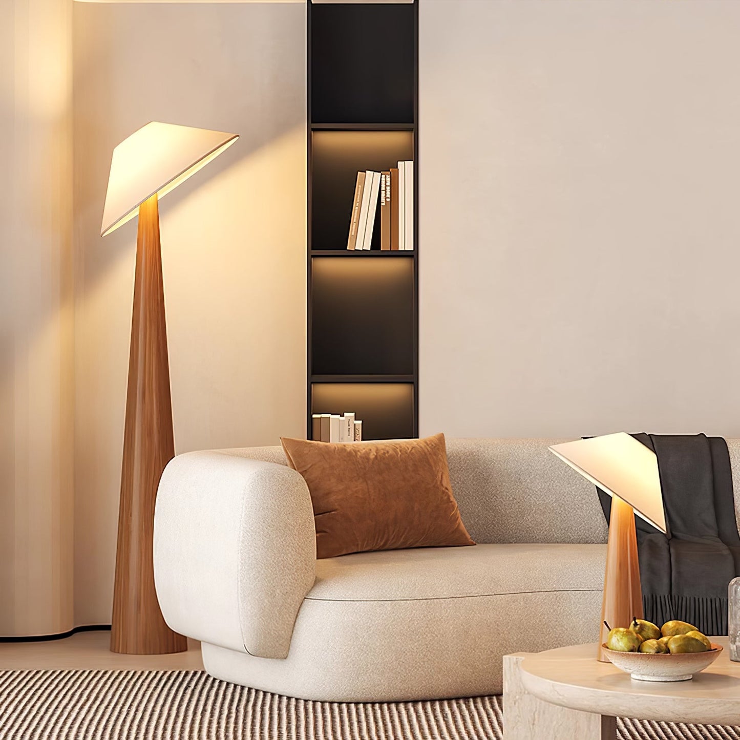 Tilt Hat Wooden Floor Lamp with LED Shade - Indoor Lighting