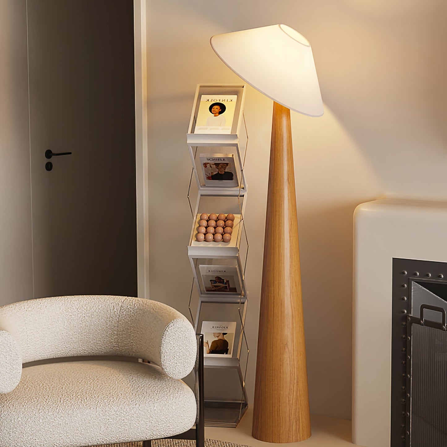 Tilt Hat Wooden Floor Lamp with LED Shade - Indoor Lighting