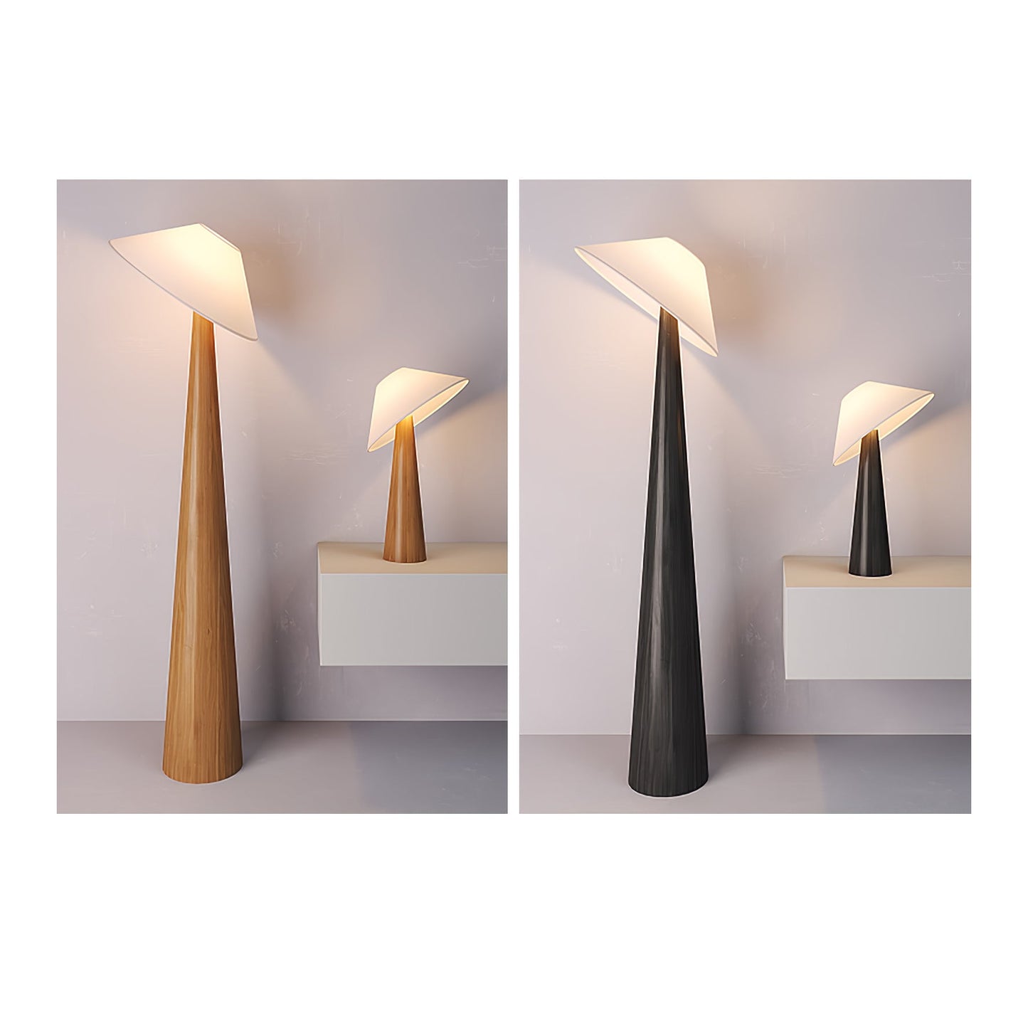 Tilt Hat Wooden Floor Lamp with LED Shade - Indoor Lighting