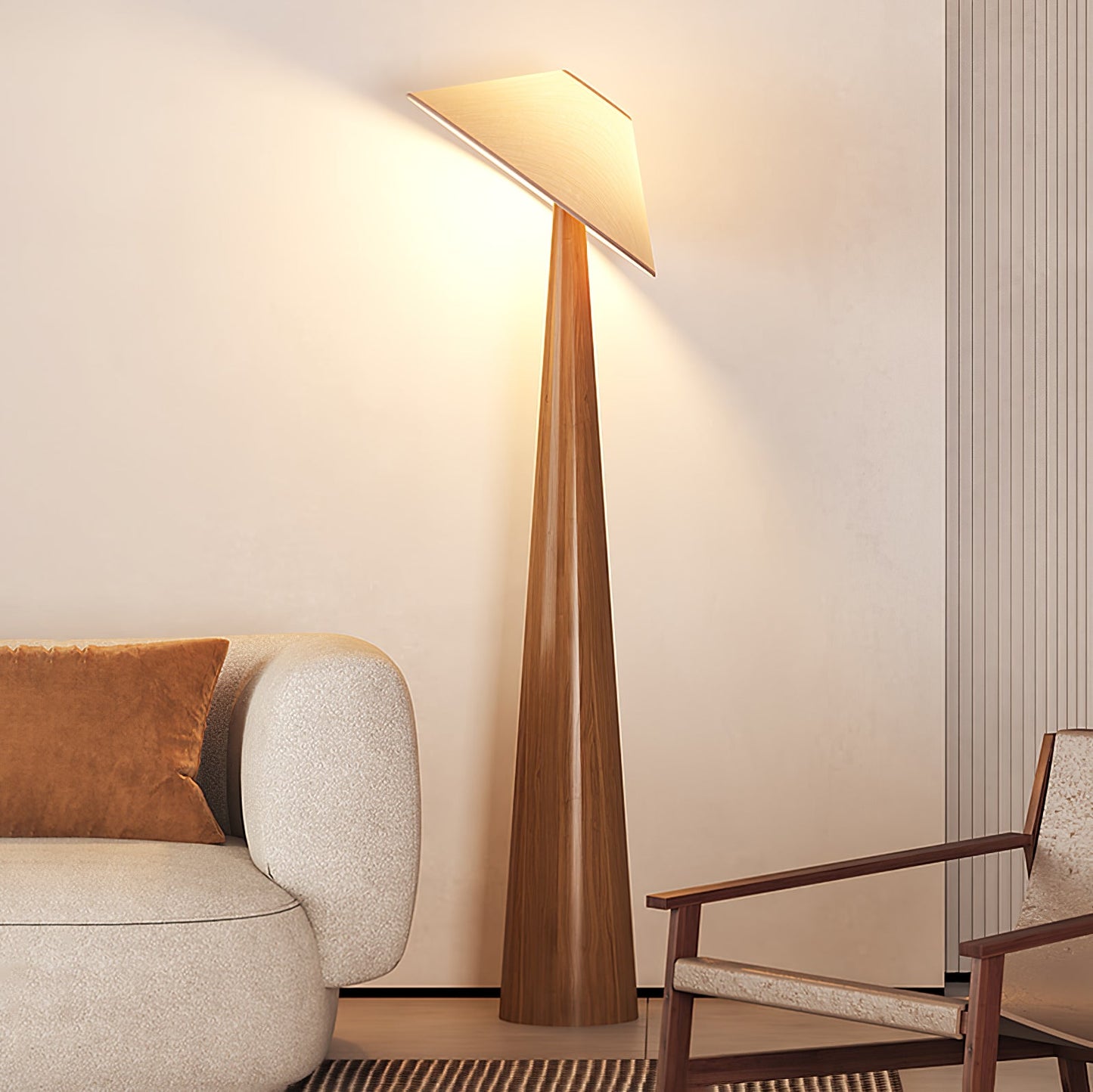 Tilt Hat Wooden Floor Lamp with LED Shade - Indoor Lighting