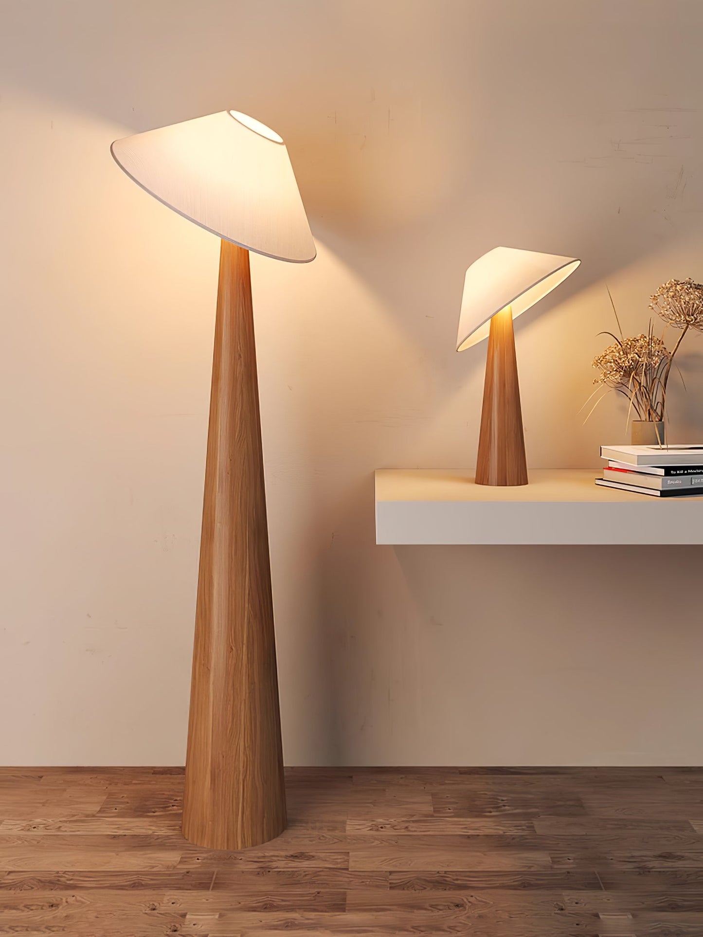 Tilt Hat Wooden Floor Lamp with LED Shade - Indoor Lighting