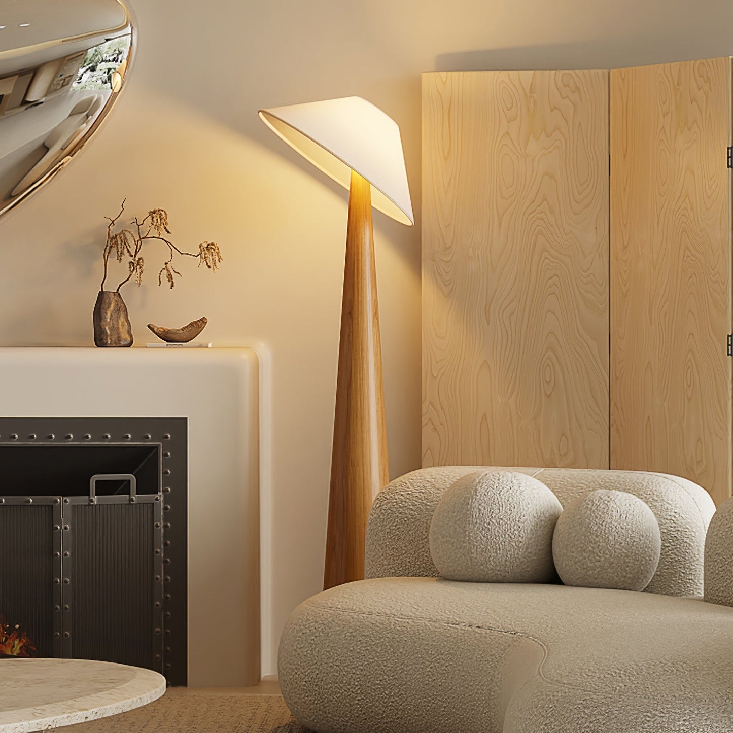 Tilt Hat Wooden Floor Lamp with LED Shade - Indoor Lighting