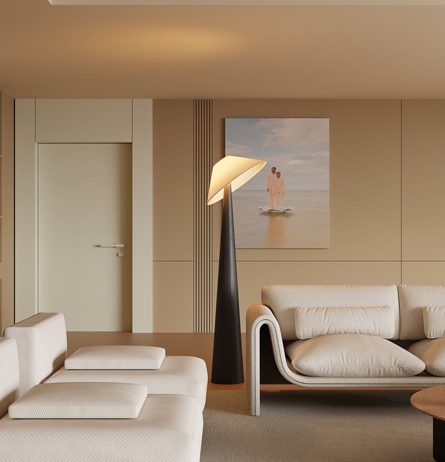 Tilt Hat Wooden Floor Lamp with LED Shade - Indoor Lighting