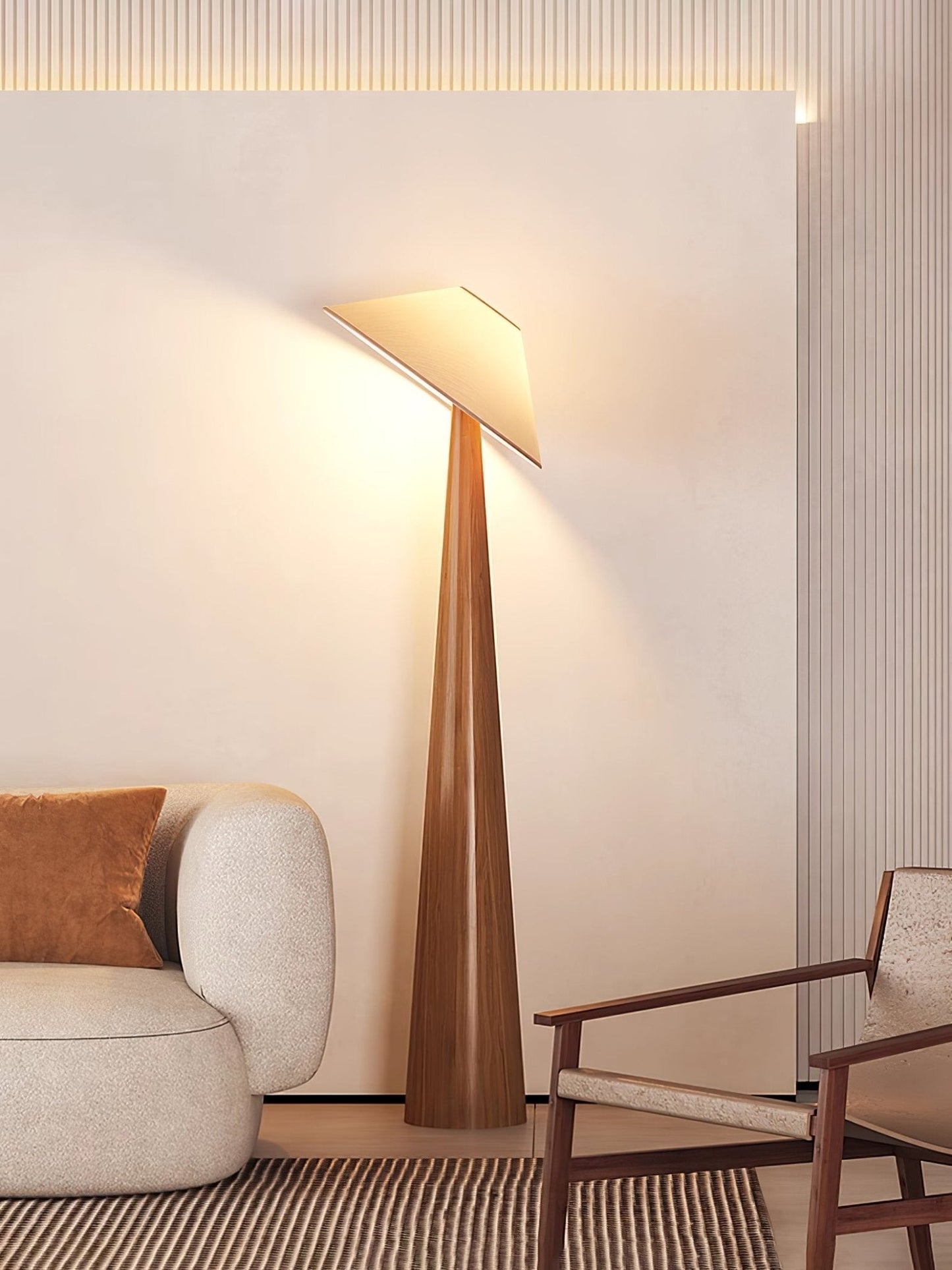 Tilt Hat Wooden Floor Lamp with LED Shade - Indoor Lighting