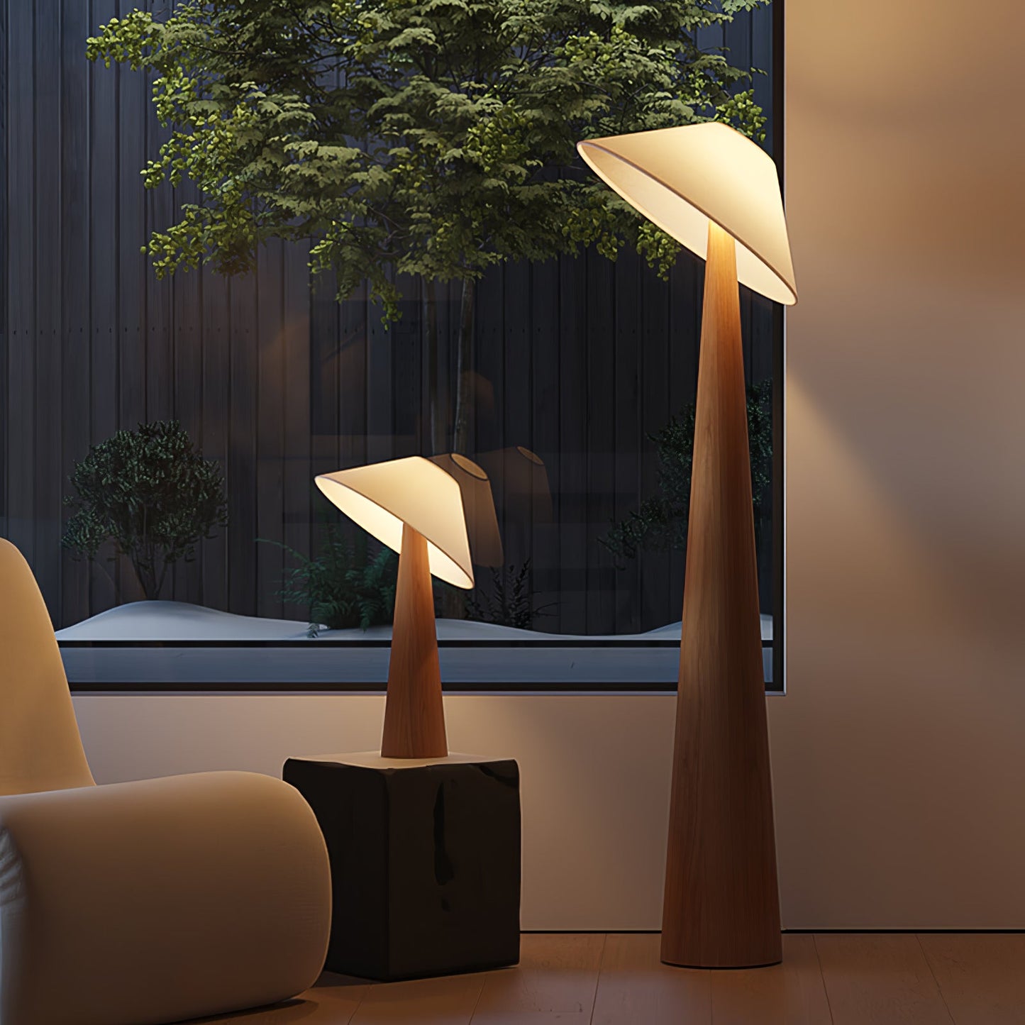 Tilt Hat Wooden Floor Lamp with LED Shade - Indoor Lighting