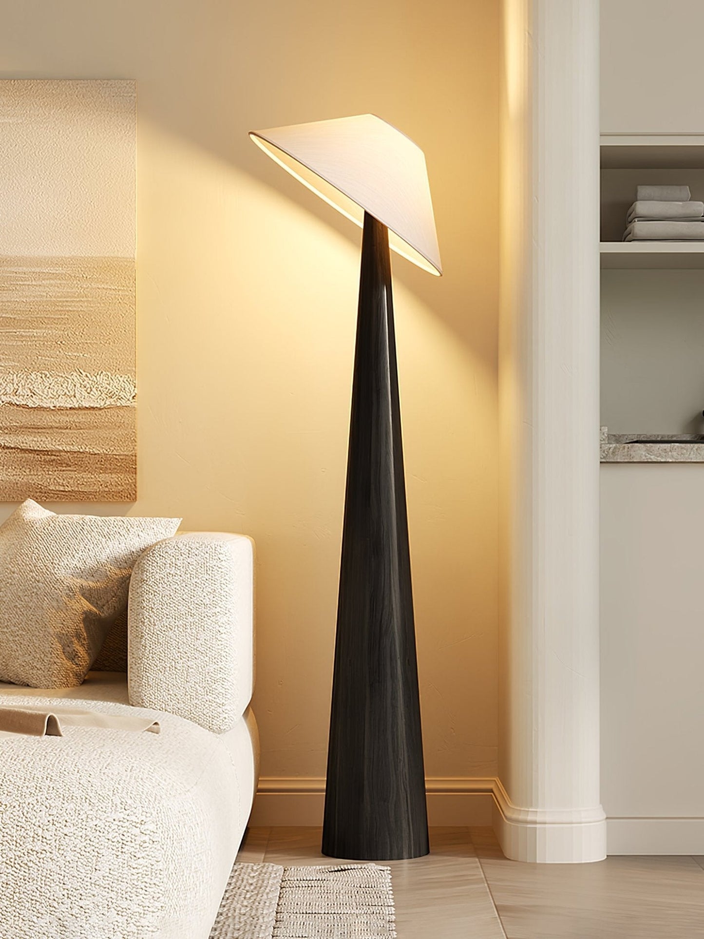 Tilt Hat Wooden Floor Lamp with LED Shade - Indoor Lighting