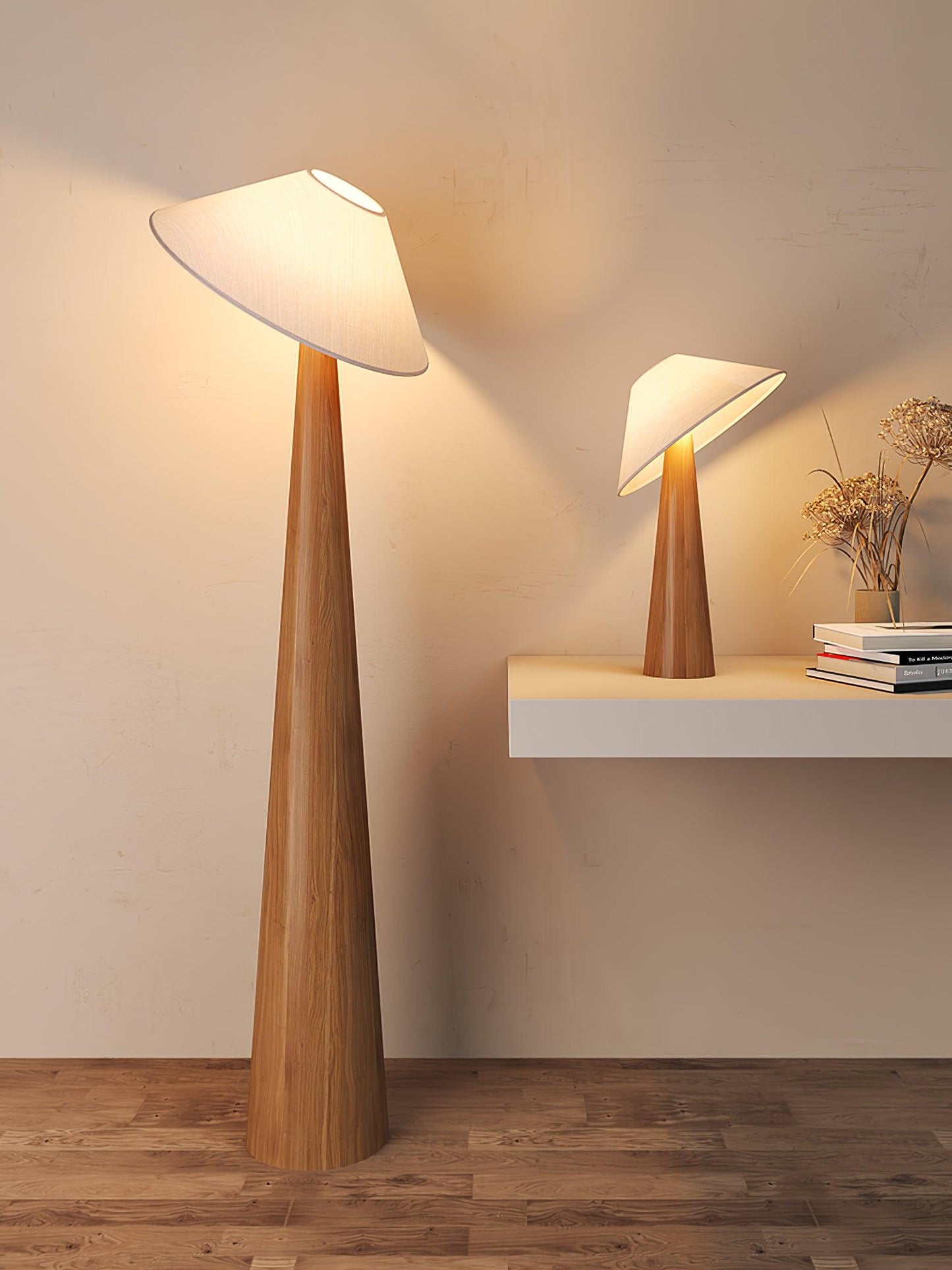 Tilt Hat Wooden Floor Lamp with LED Shade - Indoor Lighting