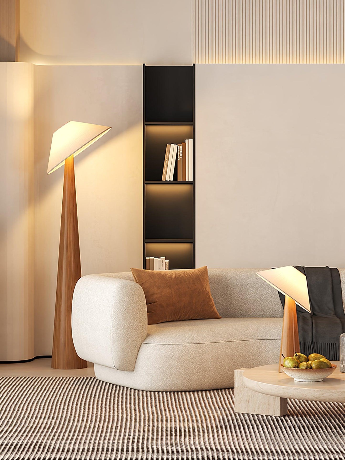 Tilt Hat Wooden Floor Lamp with LED Shade - Indoor Lighting