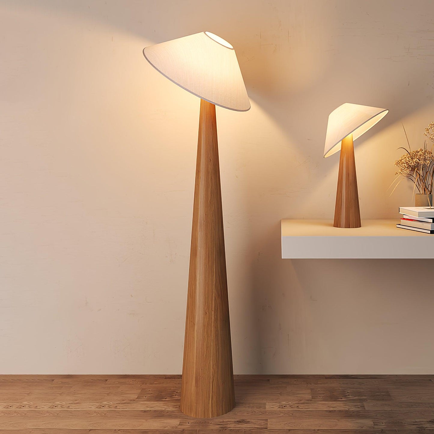 Tilt Hat Wooden Floor Lamp with LED Shade - Indoor Lighting