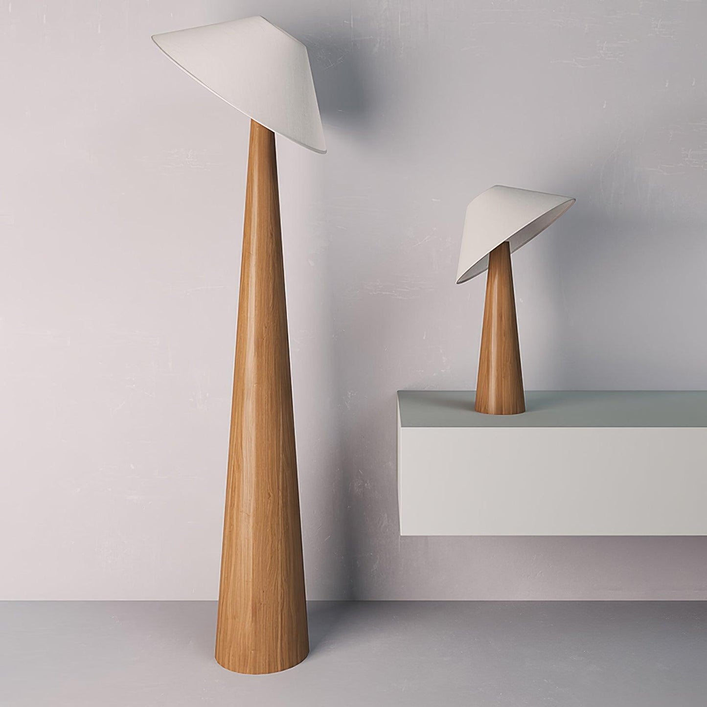 Tilt Hat Wooden Floor Lamp with LED Shade - Indoor Lighting