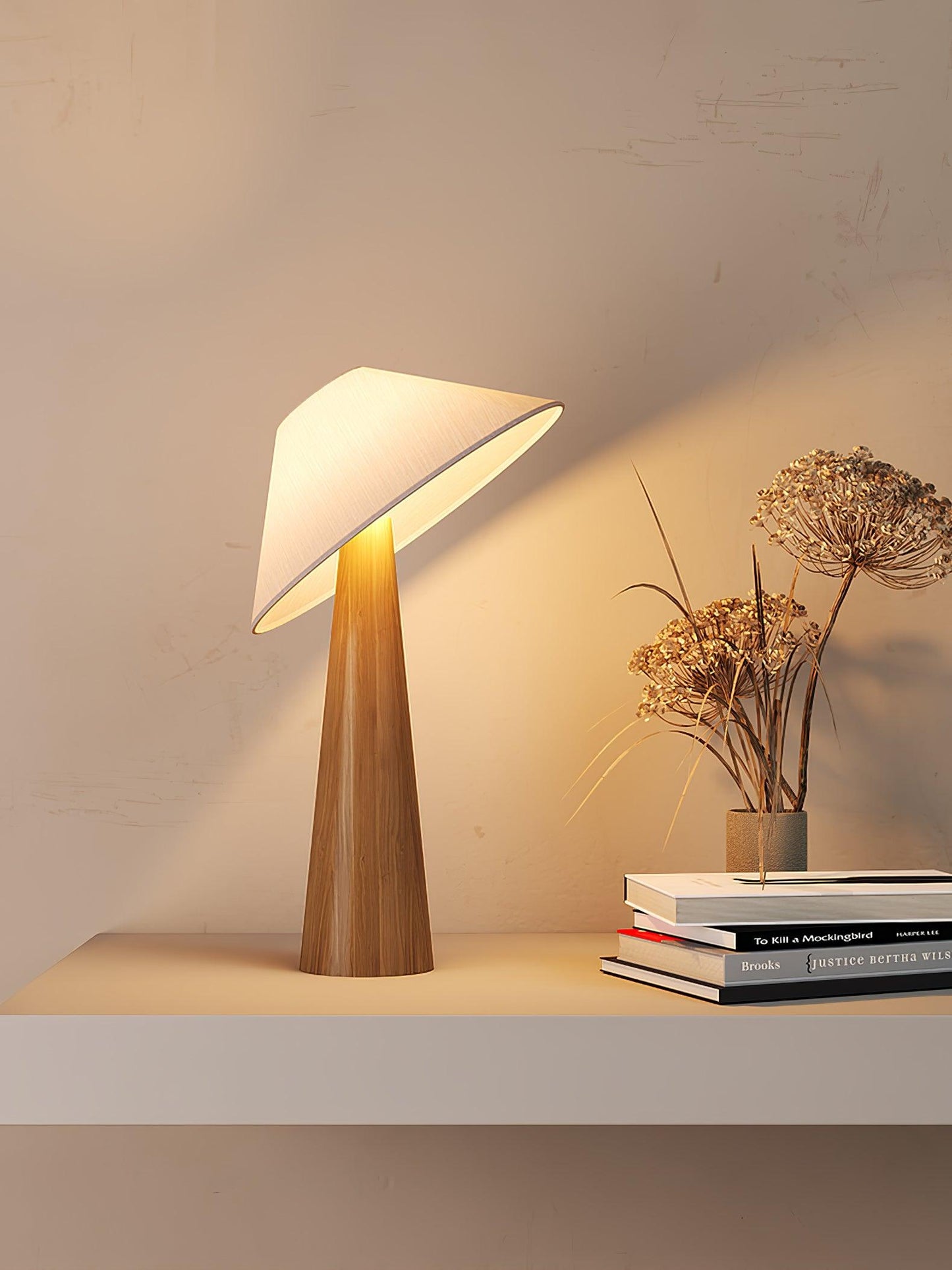 Tilt Hat Wooden Floor Lamp with LED Shade - Indoor Lighting
