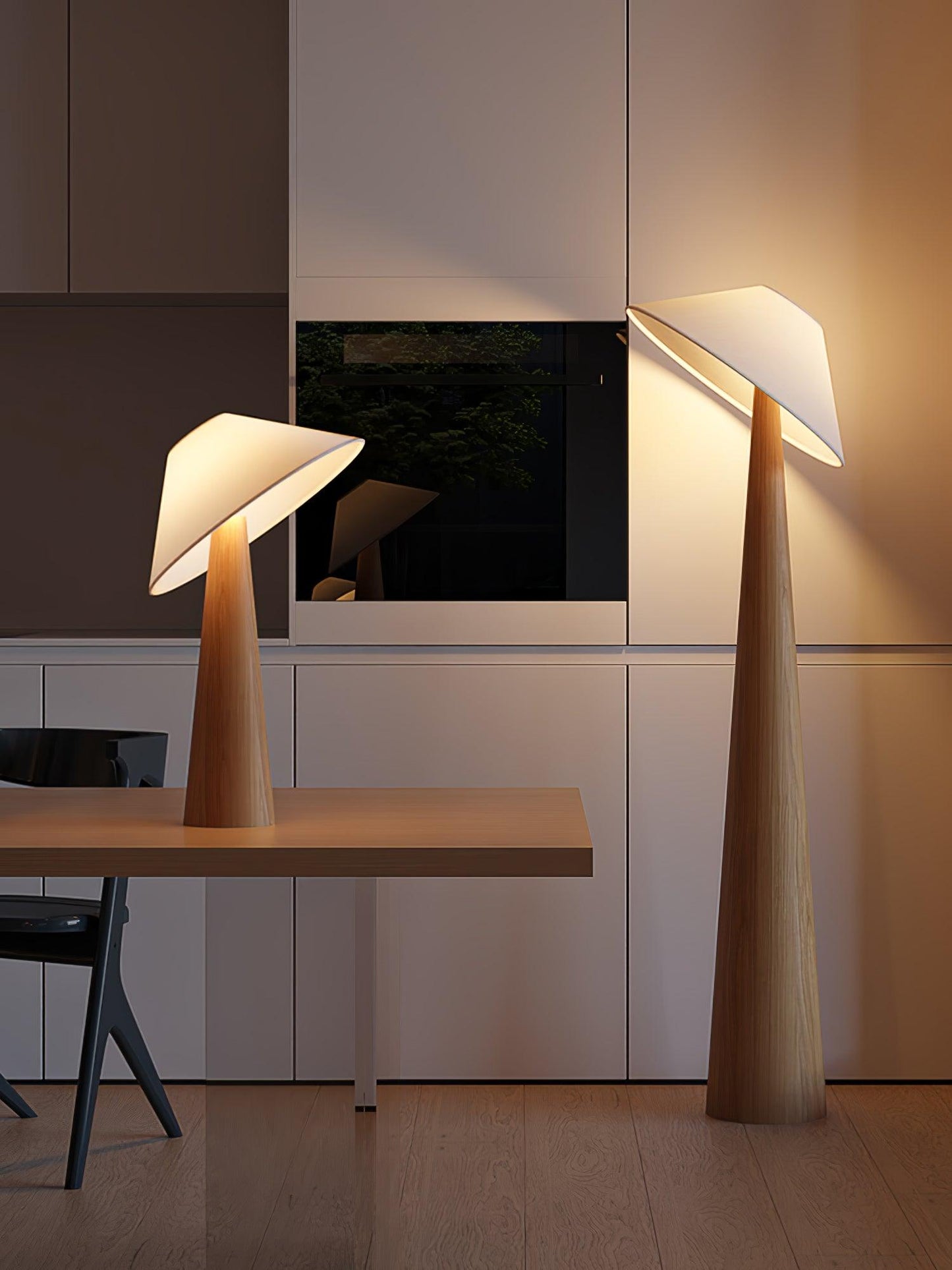 Tilt Hat Wooden Floor Lamp with LED Shade - Indoor Lighting