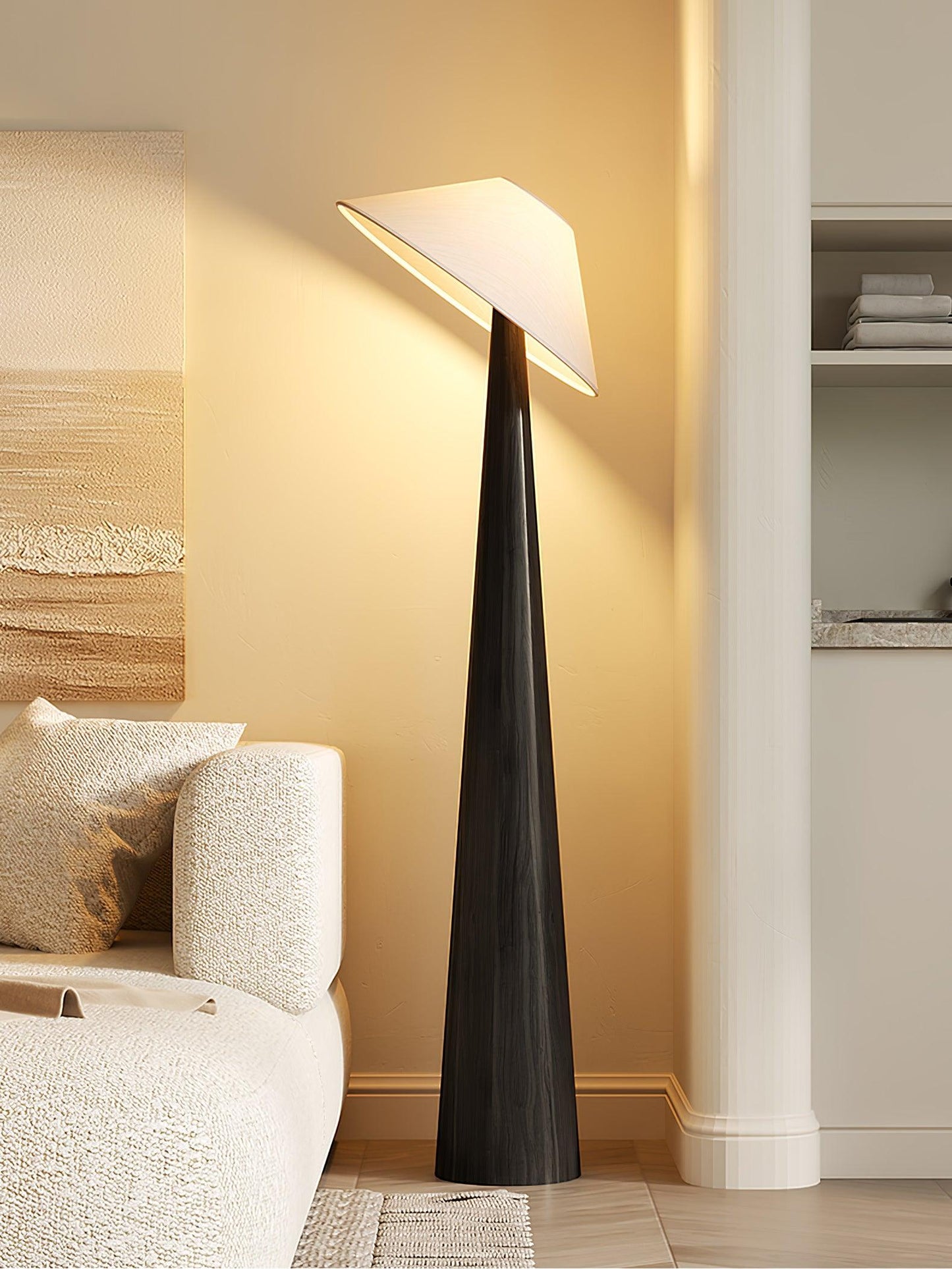 Tilt Hat Wooden Floor Lamp with LED Shade - Indoor Lighting