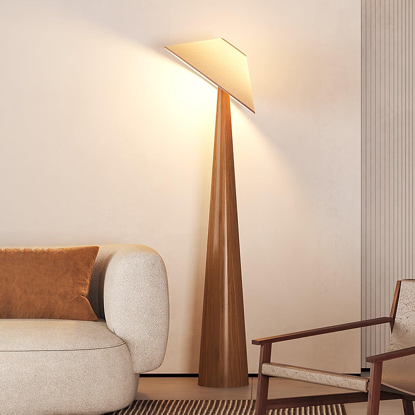 Tilt Hat Wooden Floor Lamp with LED Shade - Indoor Lighting