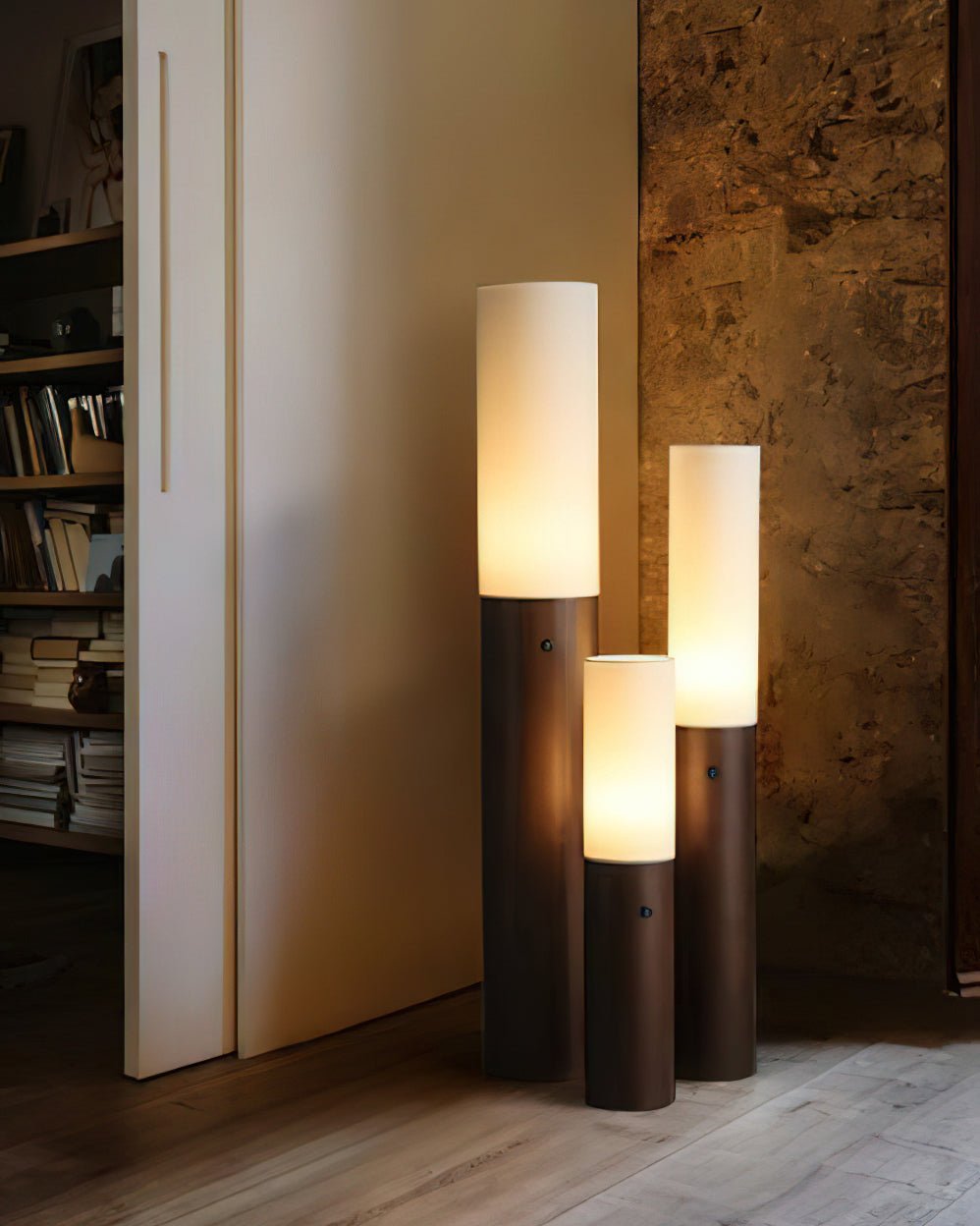 Timber Column Floor Lamp with Integrated LED - Modern Design