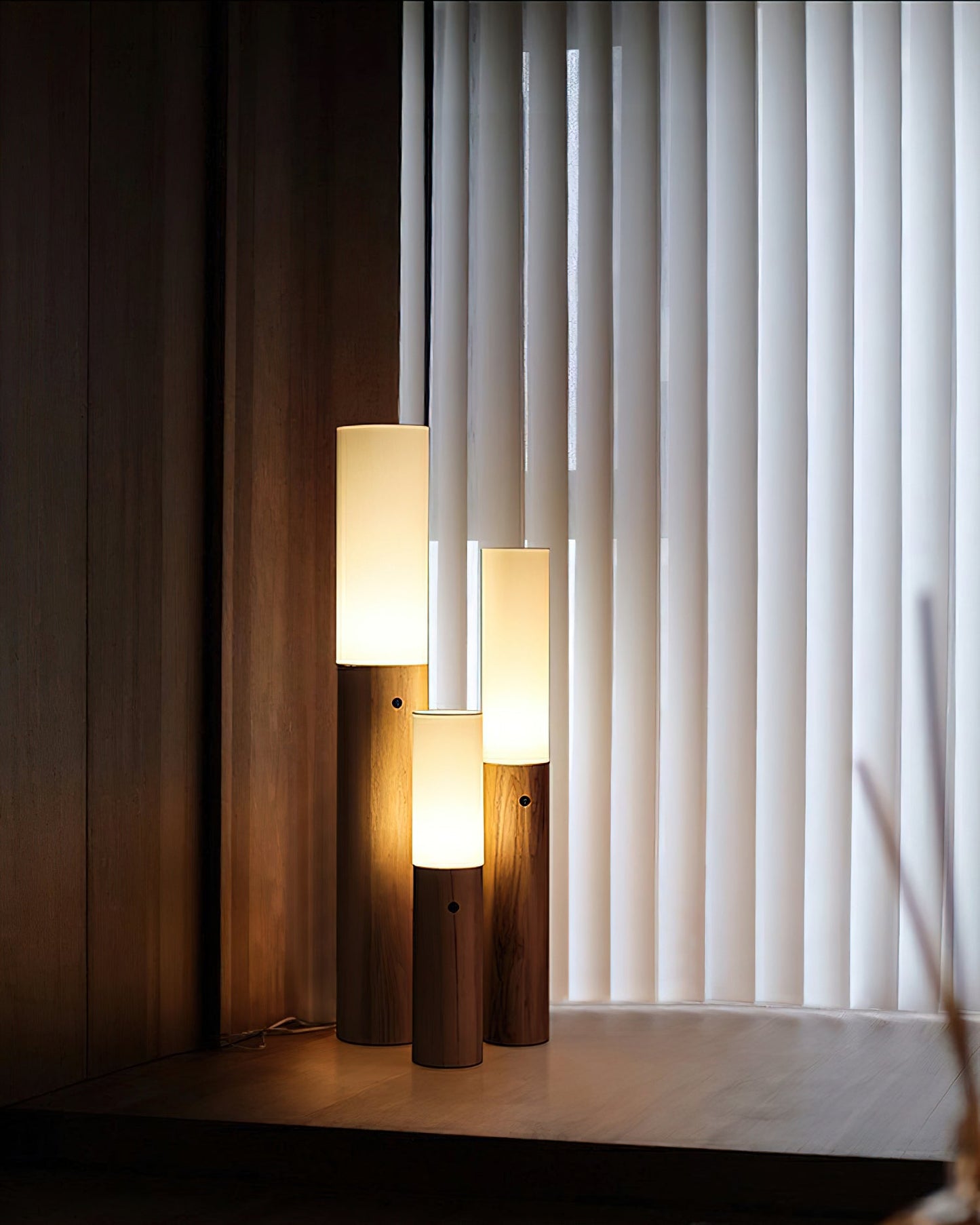 Timber Column Floor Lamp with Integrated LED - Modern Design