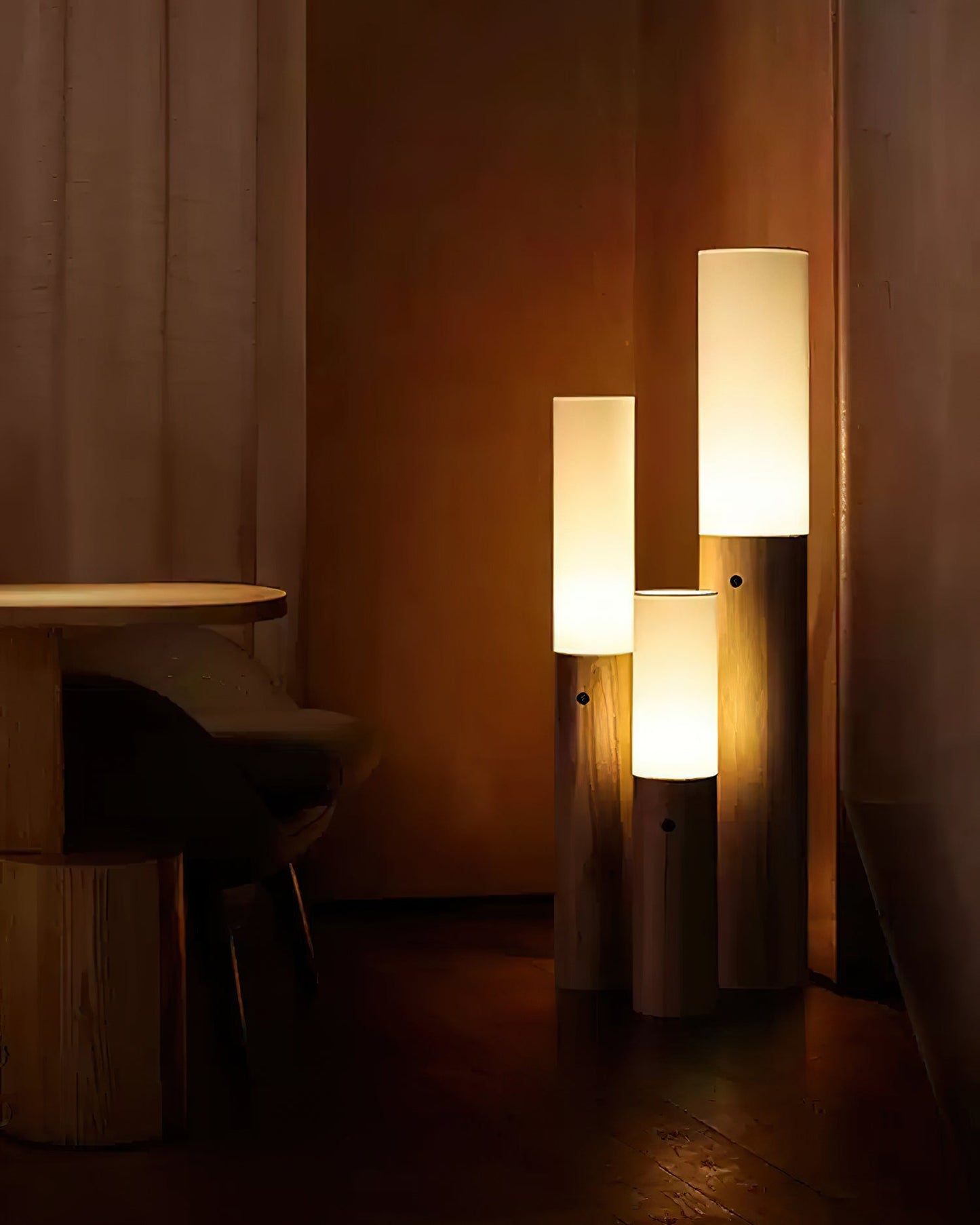 Timber Column Floor Lamp with Integrated LED - Modern Design