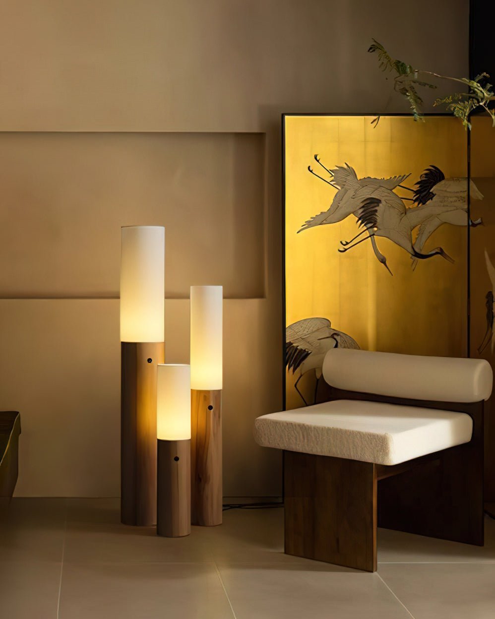 Timber Column Floor Lamp with Integrated LED - Modern Design