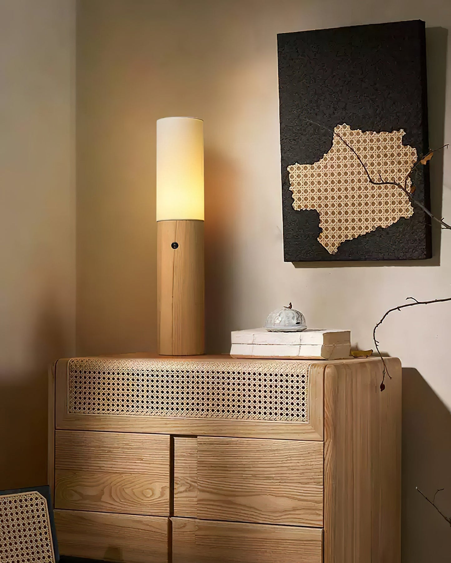 Timber Column Floor Lamp with Integrated LED - Modern Design