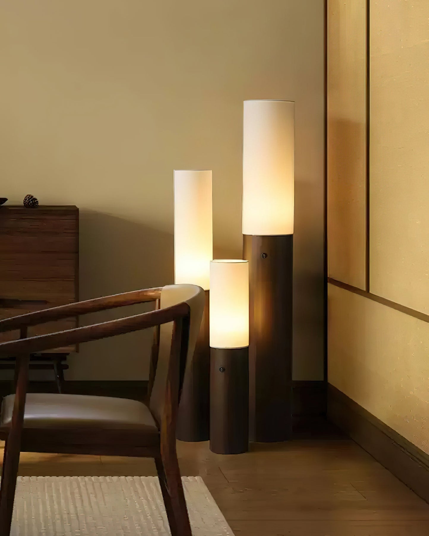 Timber Column Floor Lamp with Integrated LED - Modern Design